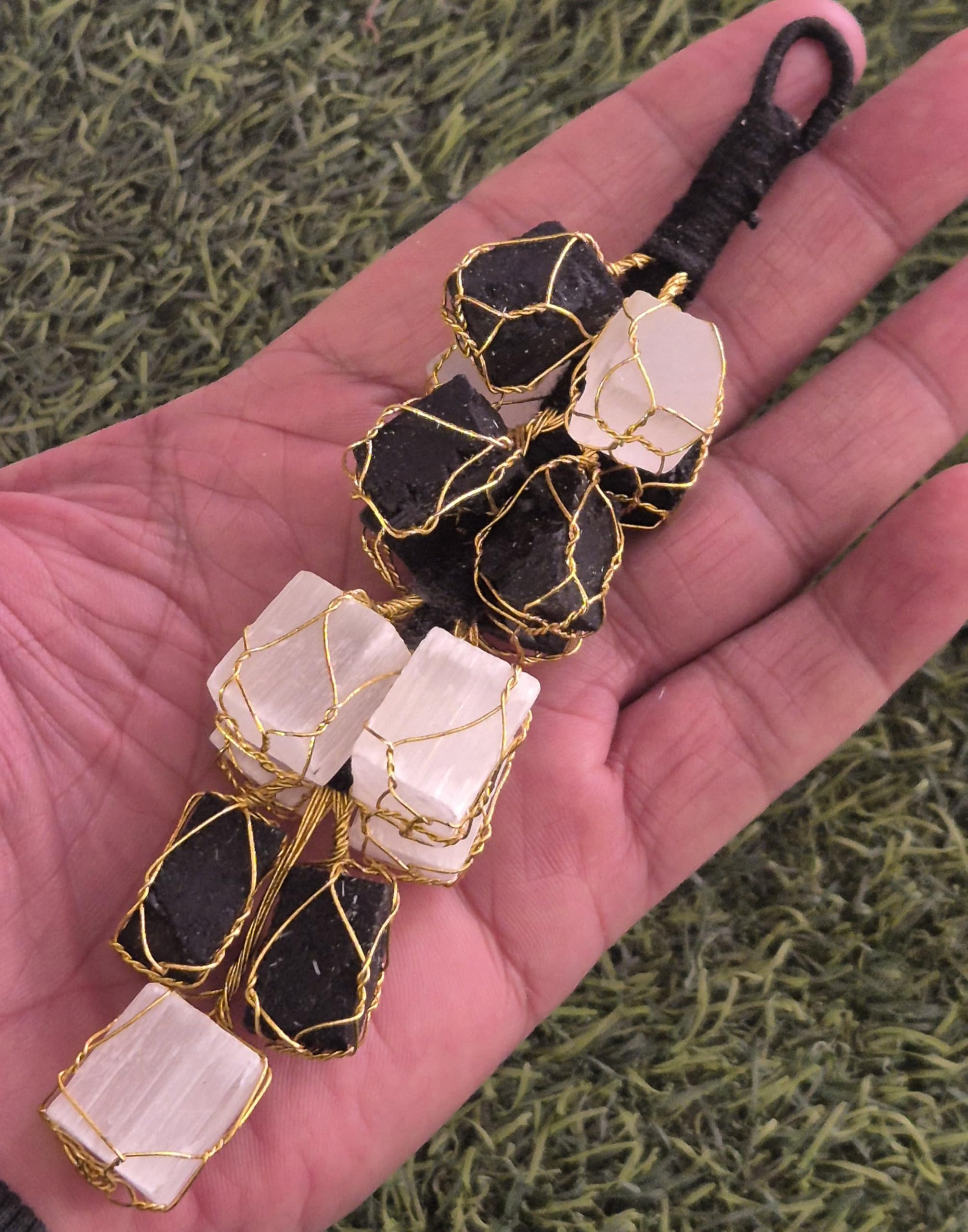 DT DECTONE Black Tourmaline Stone and Selenite Crystals Door Hanging Nazar Battu for Home Entrance,Evil Eye Protection. 4