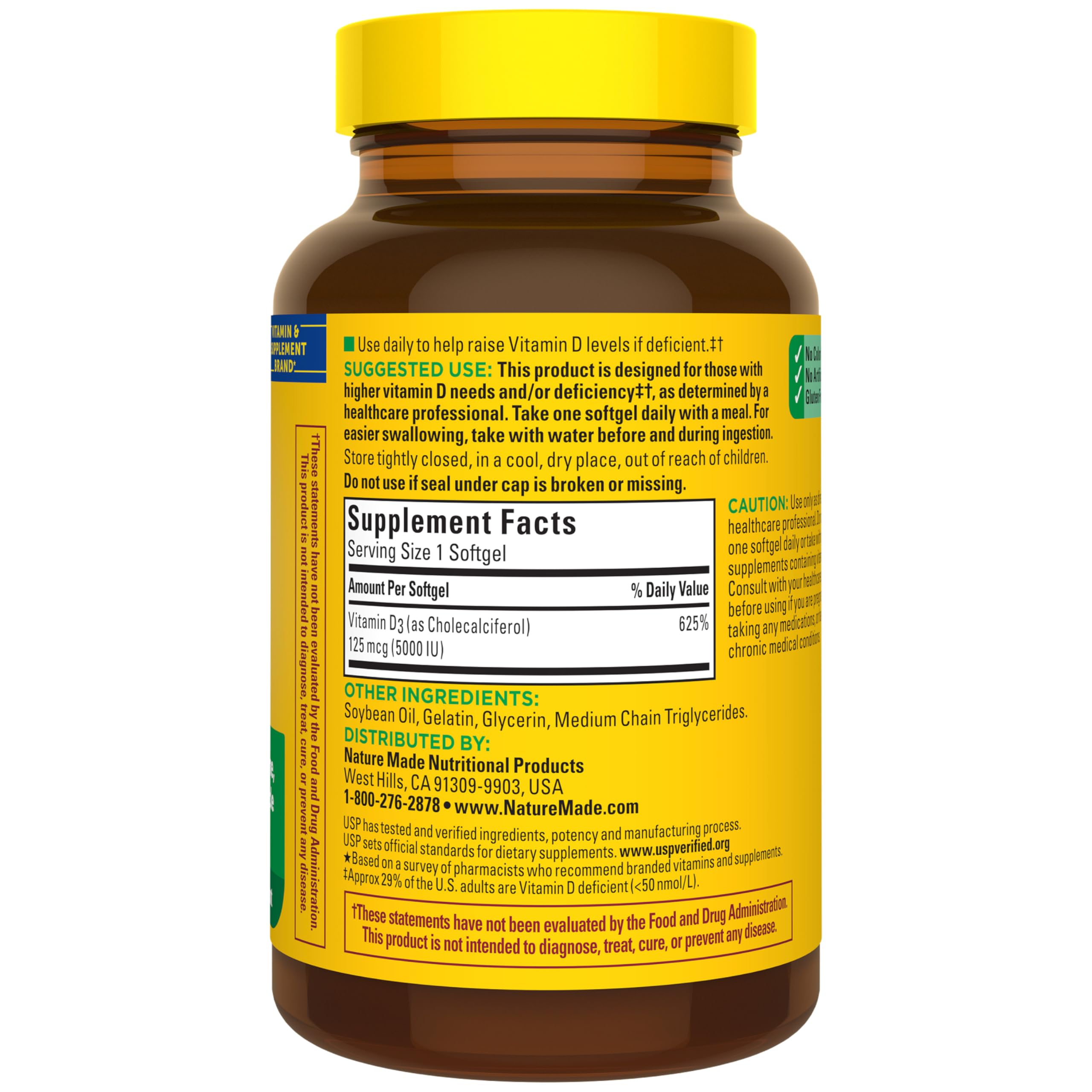 Nature Made Vitamin D3 5000 IU (125 mcg) Softgels, Extra Strength Vitamin D Supplement for Bone and Immune Health Support, 360 Count, 360 Day Supply