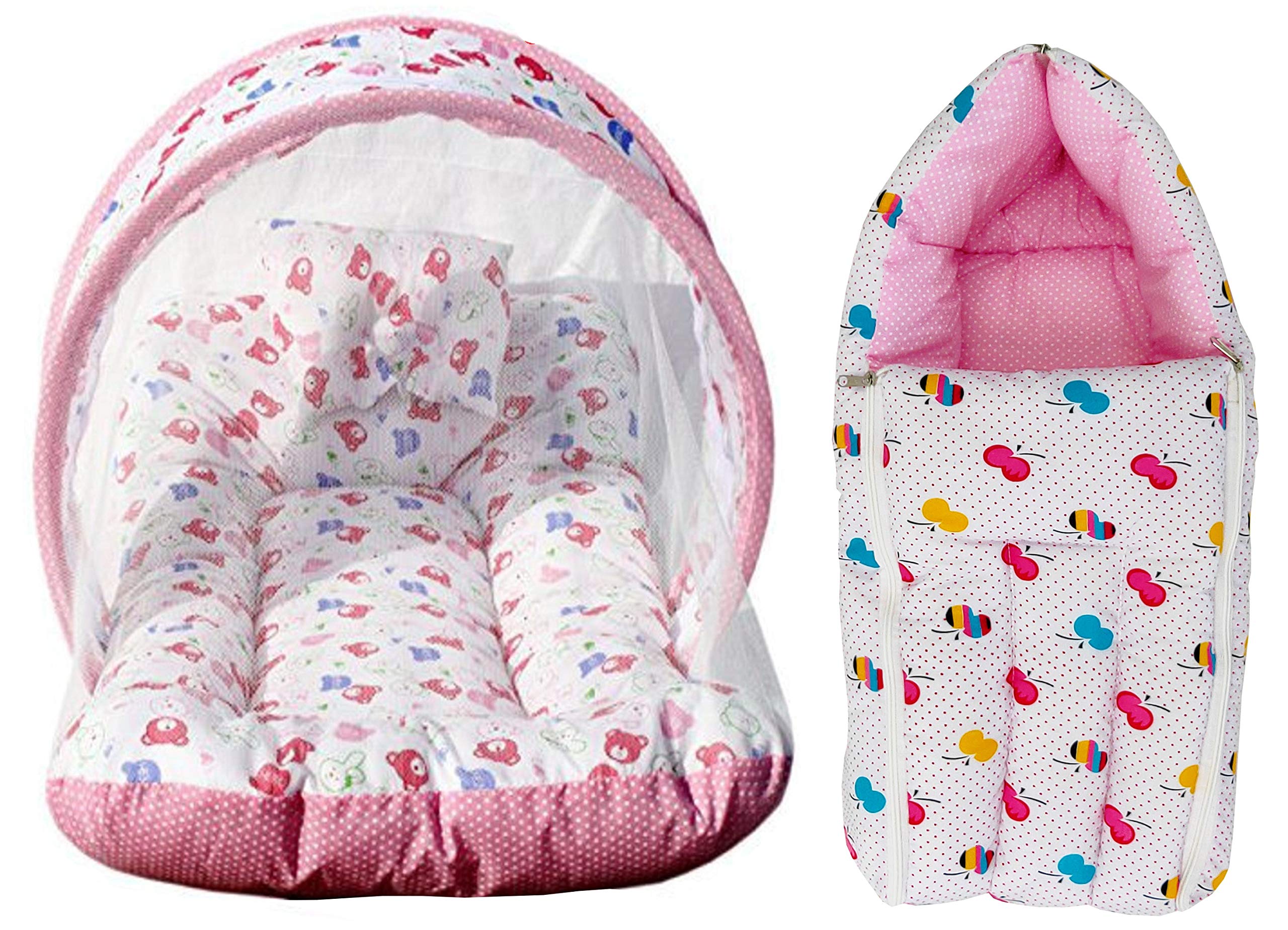 Nagar International Baby's Cotton Sleeping Bag Cum Quilt for New Born Baby Mt-01 Pink Combo
