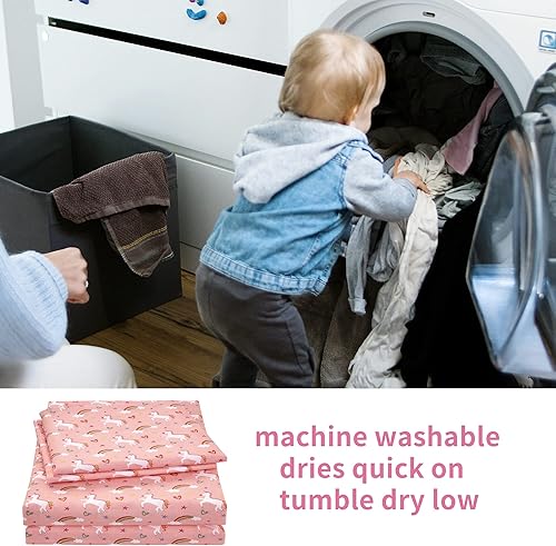 Miniatura 6 de Viviland Juego de sábanas tamaño individual de 3 piezas para niñas, sábanas encimeras y fundas de almohada de microfibra suave, juegos de ropa de