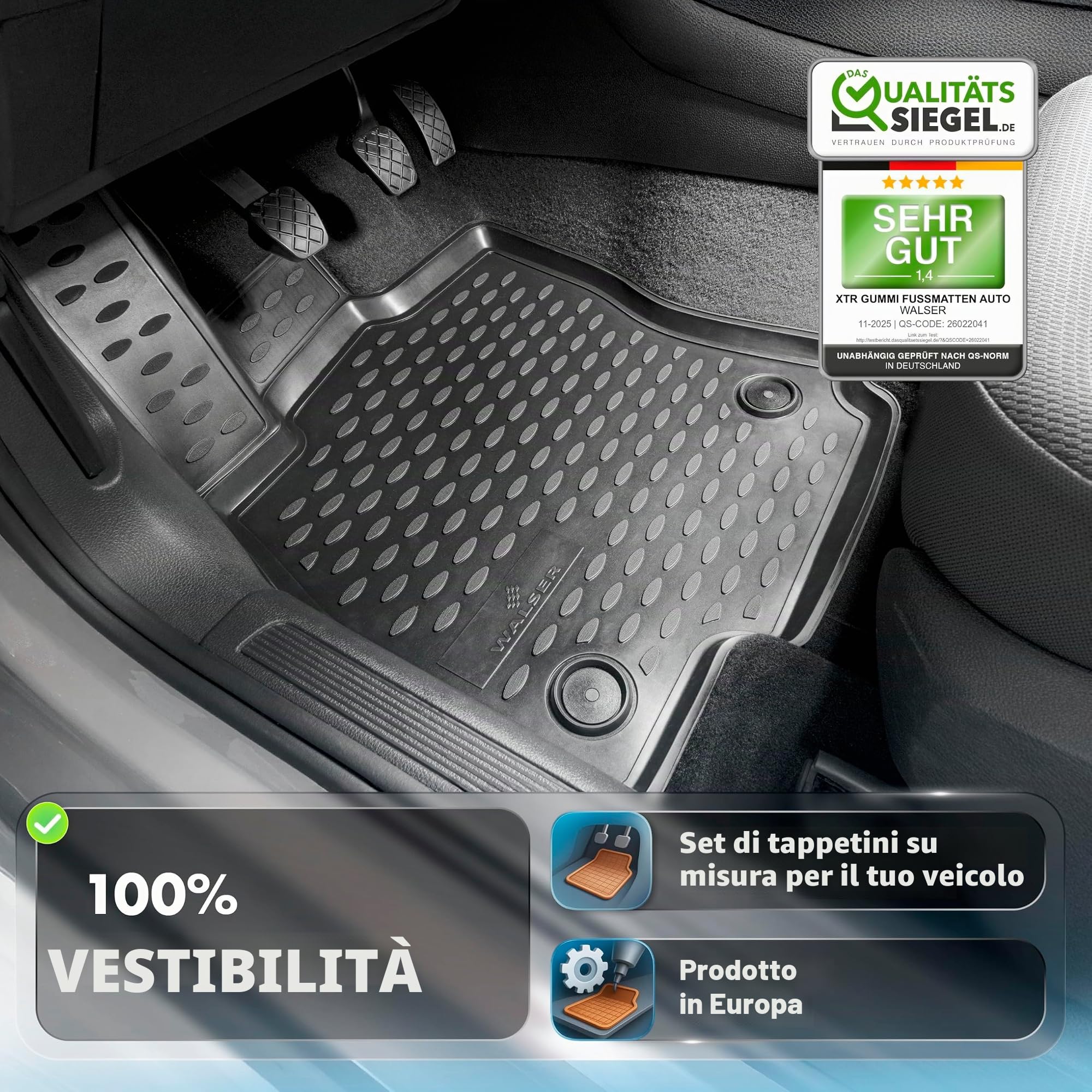 WALSER Tappetini in gomma per auto XTR su misura compatibile con VW Multivan T6.1 2019-2024