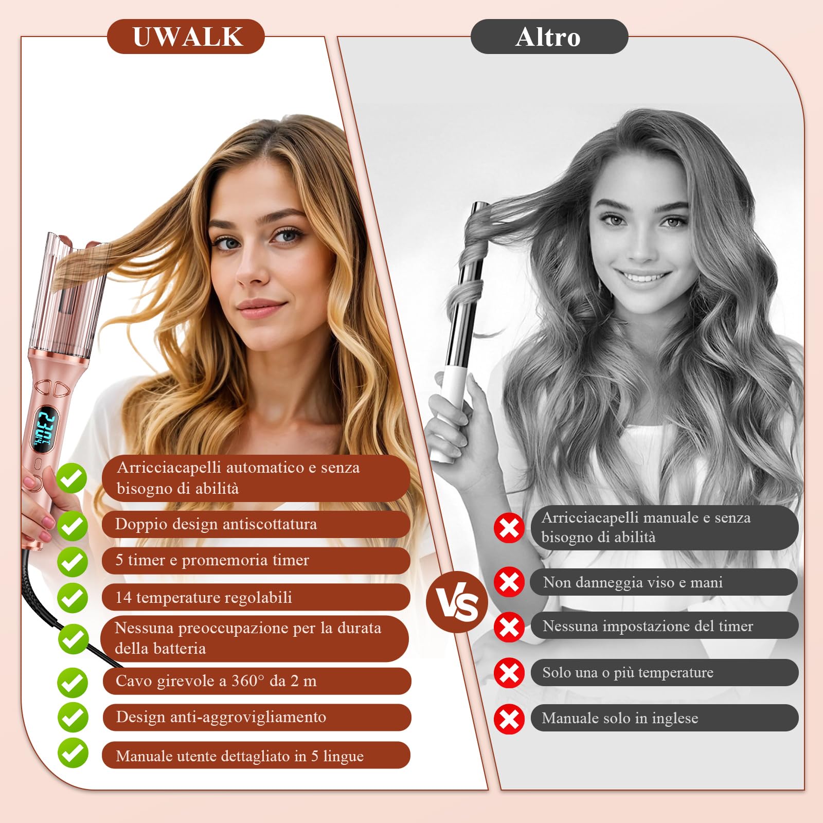 Ferro Arricciacapelli Automatico Arriccia Capelli: 25 mm Piastra Boccoli Automatica con 14 Impostazioni di Temperatura e 5 Timer - Automatic Curling Iron con Schermo LED & Protezione Antiscottatura