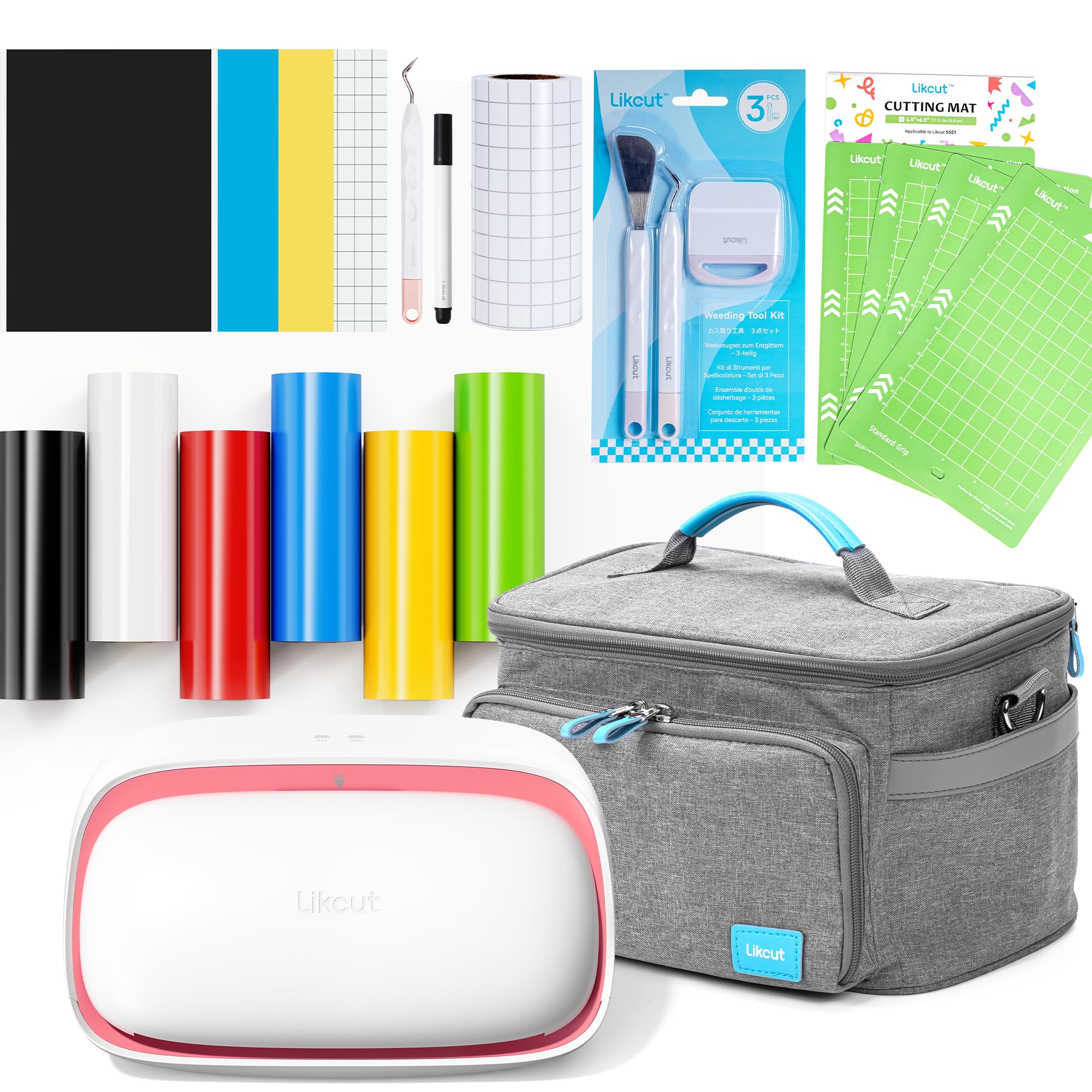 Likcut Glee S501 Plotter da Taglio con Magazzino Integrato per Vinile, Termovinile e Cartoncino, Con borsa e kit per principianti, Rosa