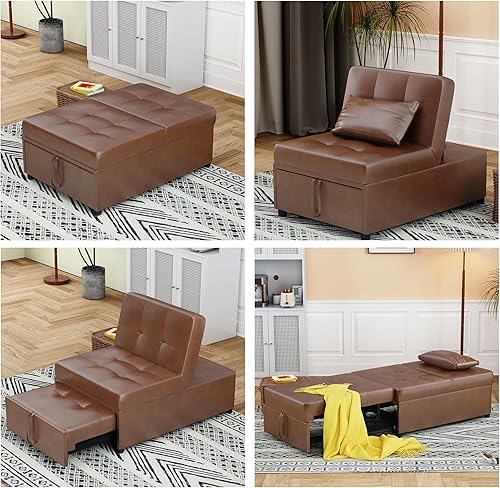 Miniatura 4 de LEVNARY Silla convertible para cama, sofá individual 4 en 1 de piel sintética, plegable, otomana, sofá pequeño extraíble para el hogar, sala de