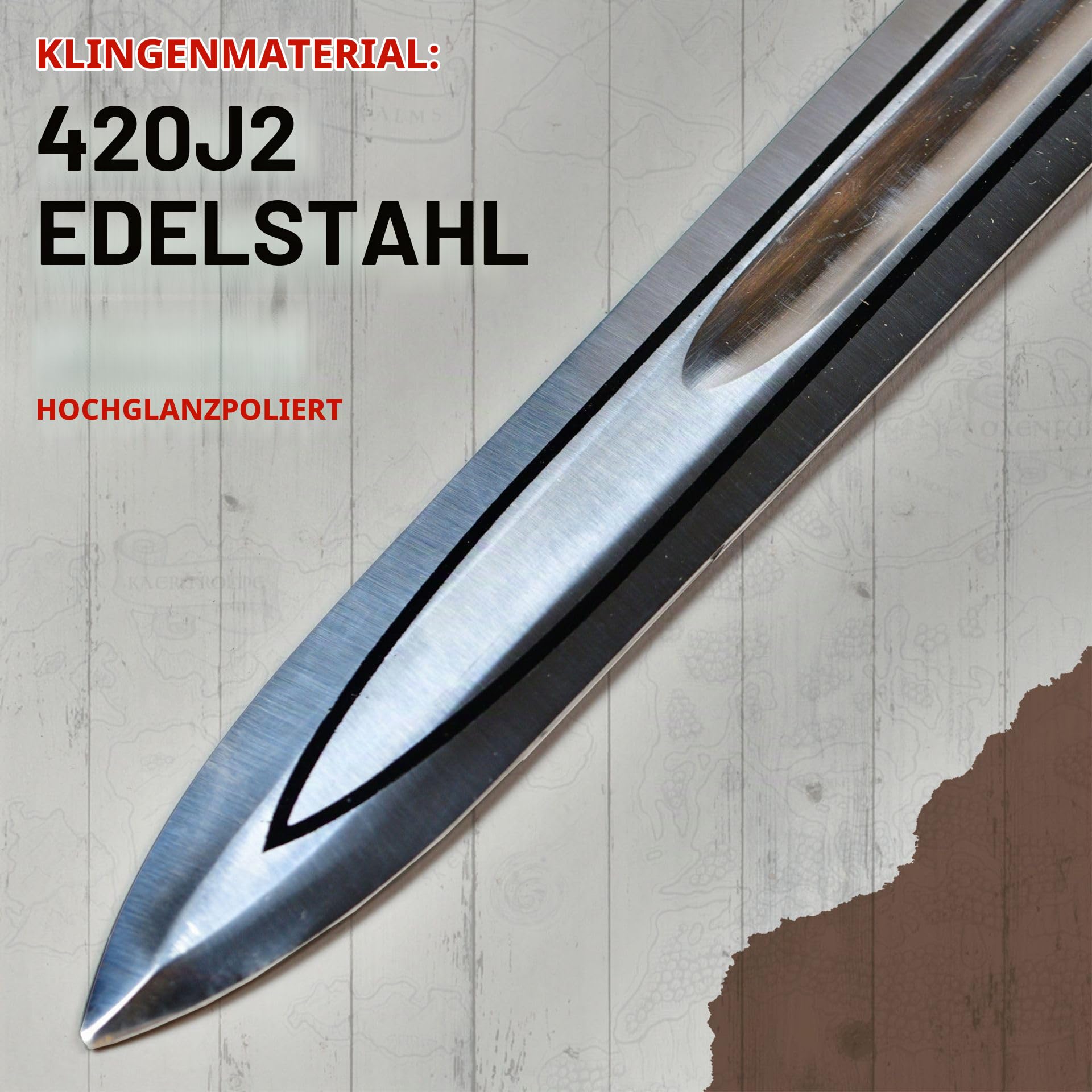 Swords and more Vikings - Schwert der Könige – Ragnar Lothbroks Wikingerschwert mit Wandtafel aus Holz, 100 cm Gesamtlänge, Metallschwert für Cosplays, Sammlungen & als Geschenk