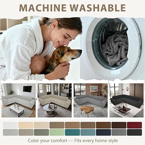Miniatura 7 de Fundas para sofá modular en forma de L, funda elástica de 1 pieza para sofá esquinero, fundas antideslizantes y lavables, protector de muebles de