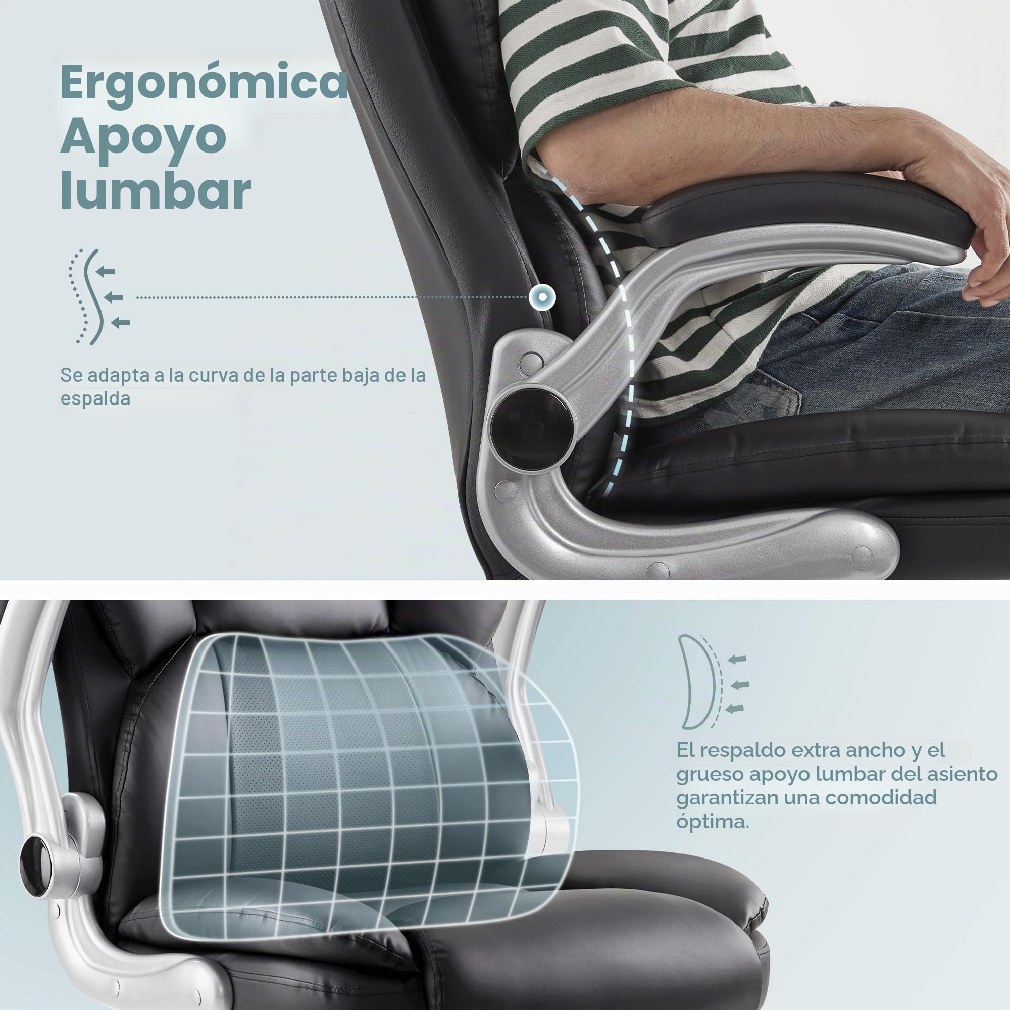 IWMH Silla de Oficina para Personas con Sobrepeso Ergonómica Silla Escritorio Silla Resistente para Ordenador Silla Giratoria con Altura Ajustable Reposabrazos Abatibles Cojín del Asiento Acolchado