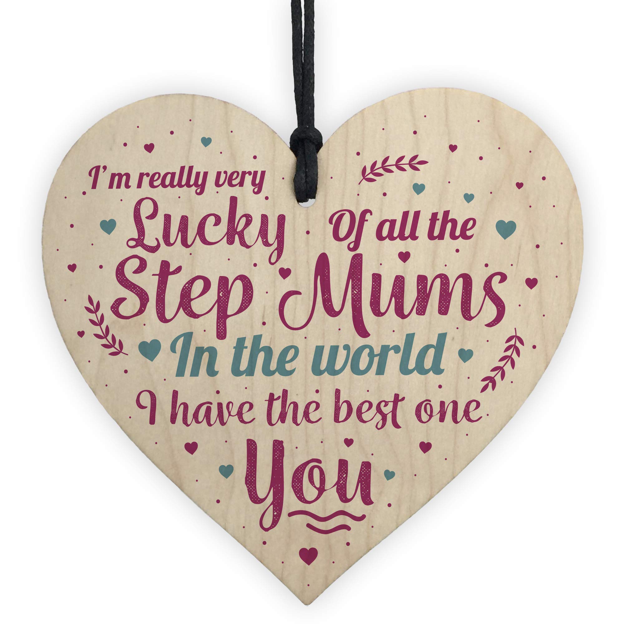 Red Ocean STEP MUM Thank You Gift Wooden Heart Mum Mummy Christmas Birthday Daughter Son Gifts For Her