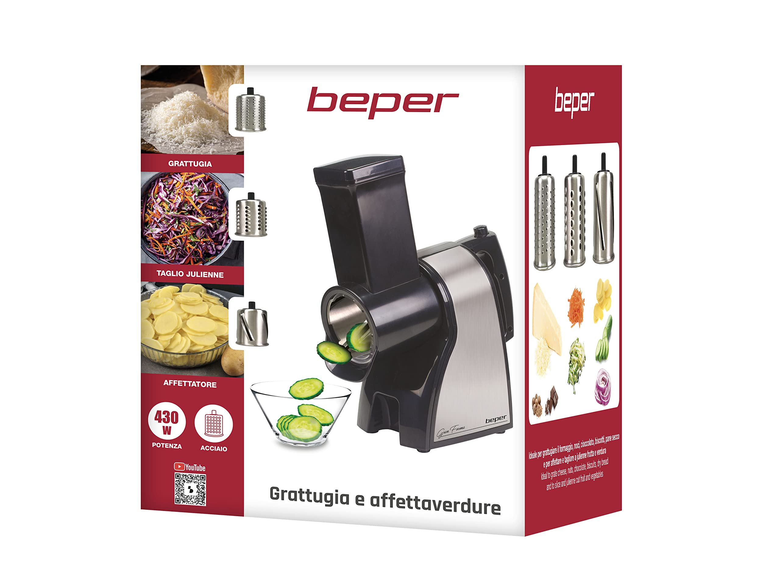 BEPER BP.400 Rapeuse Legume et Fromage Electrique en Acier - Râpe et Coupe Legumes