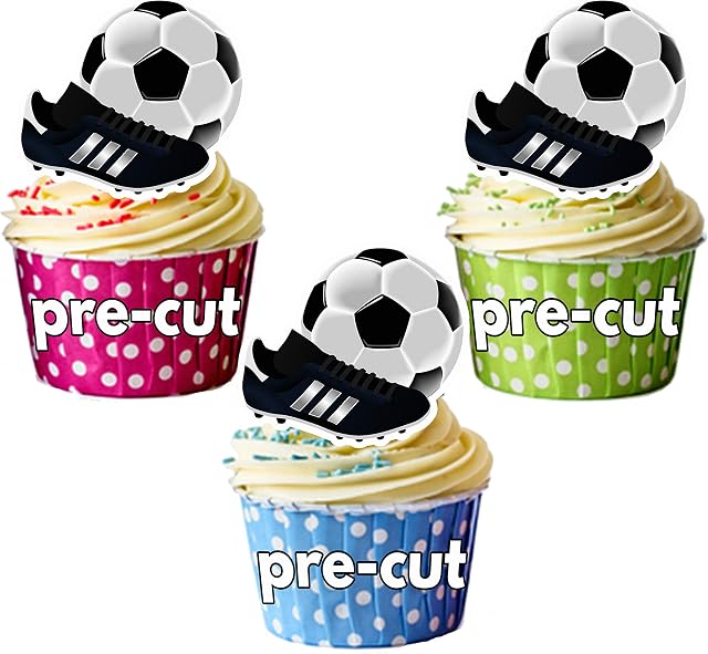 Football And Boot - Edible Cupcake Toppers / Cake Decorations (Pack of 12)