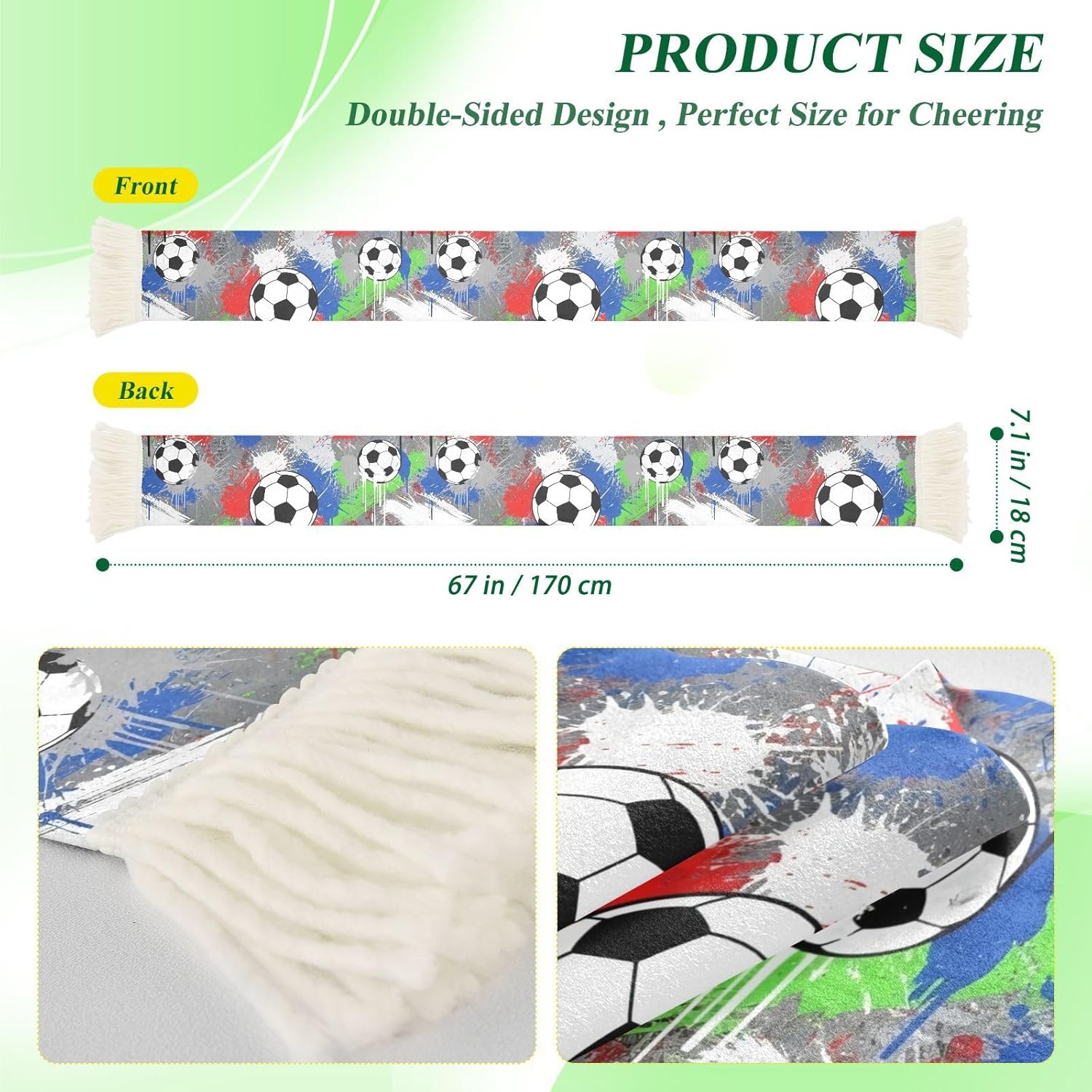 CHIFIGNO Soccer Grunge Sports Fan Scarf Towel, Soft Polyester Sweat Wicking Rally Towel for Soccer Fans, Quick Dry Cheering Scarf