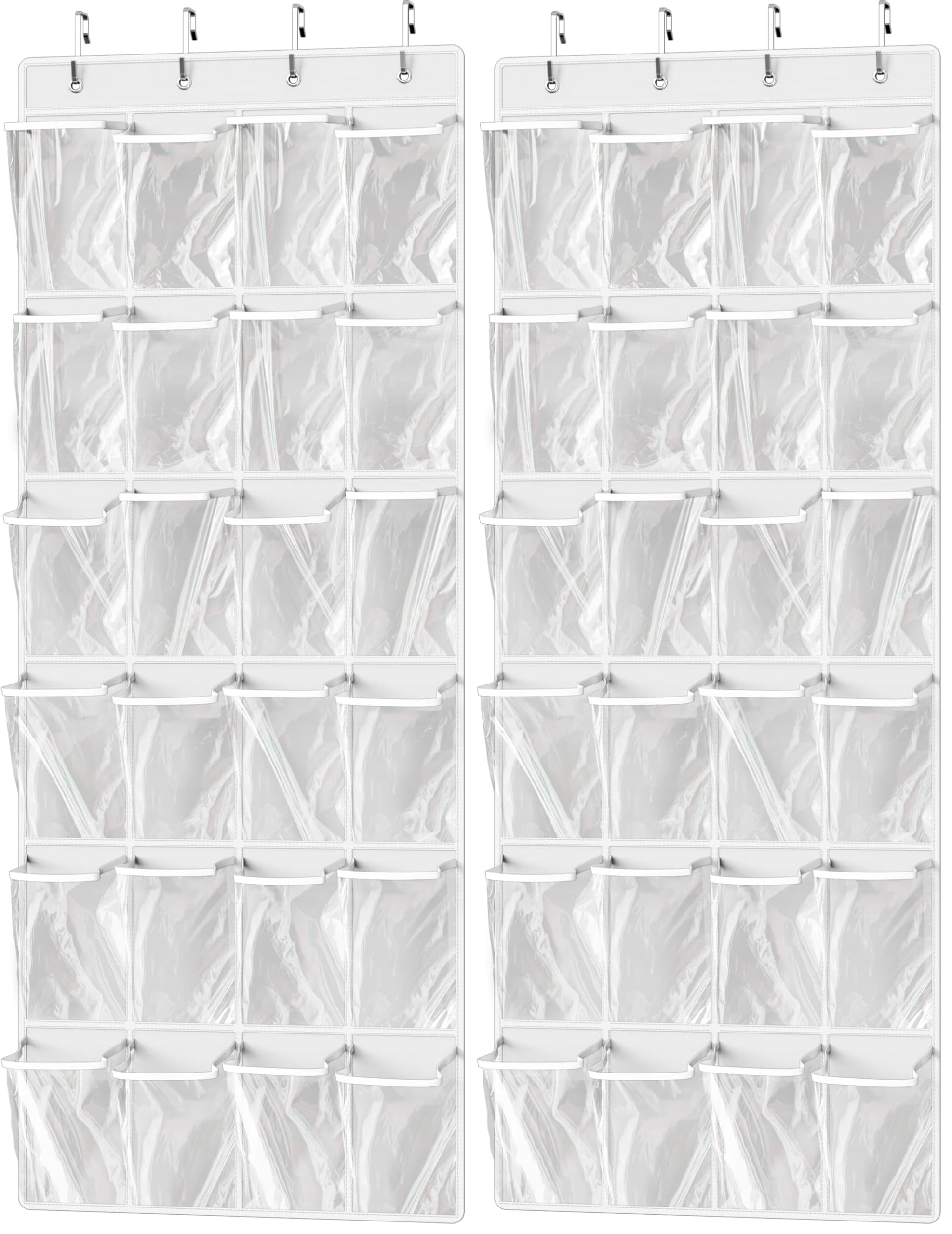 Simple Houseware 24 Pockets Large Clear Pockets Over The Door Hanging Shoe Organizer, White (56" x 22.5") (Pack of 2)
