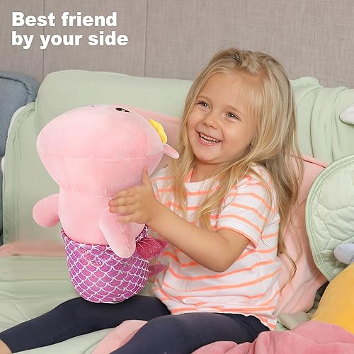 Miniatura 6 de Onsoyours Lindo gatito sirena de peluche de gatito, suave almohada de felpa de gato sirena para niños (sirena gato rosa, 12 pulgadas)