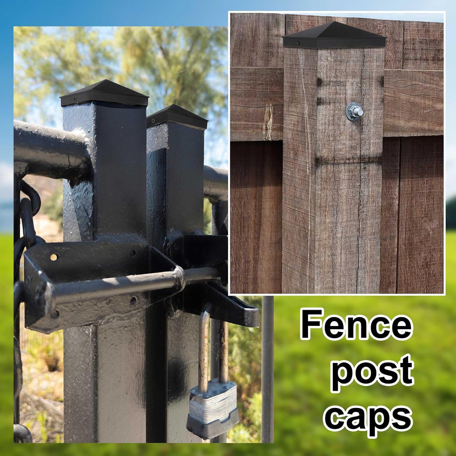 Dunzy 4 x 6 Heavy Duty Aluminum Pyramid Post Caps Fit 4 x 6 & 3.5" x 5.5" Nominal Wood Posts Black Matte Powder Coated Finish for Fence Deck Corridor Includes Stainless Steel Screws(4 Pack)