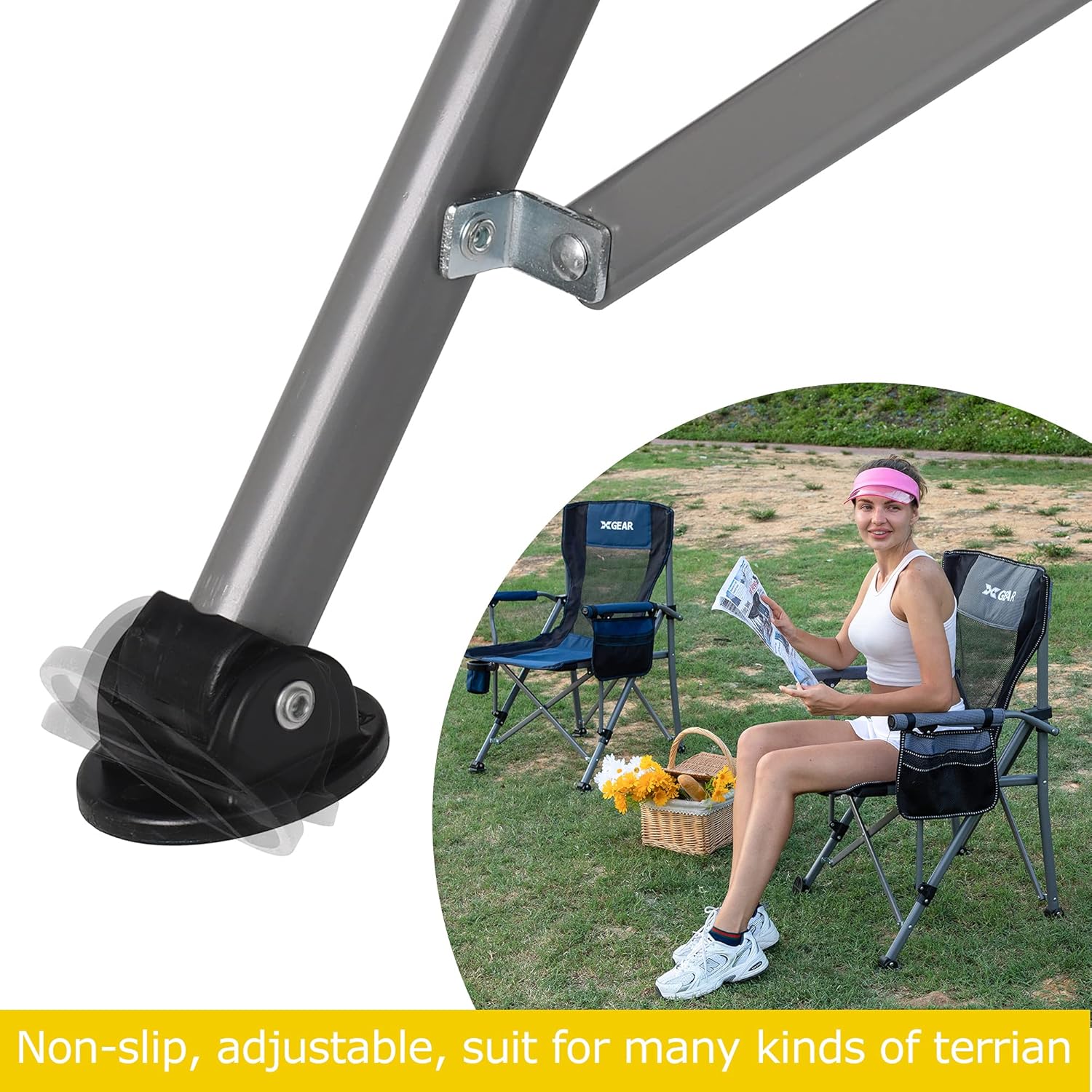 XGEAR High Back Camping Chair Hard Arm Folding Chair Portable Camp Chair with Mesh Back, Support to 300 lbs (Cool Grey) : Sports & Outdoors