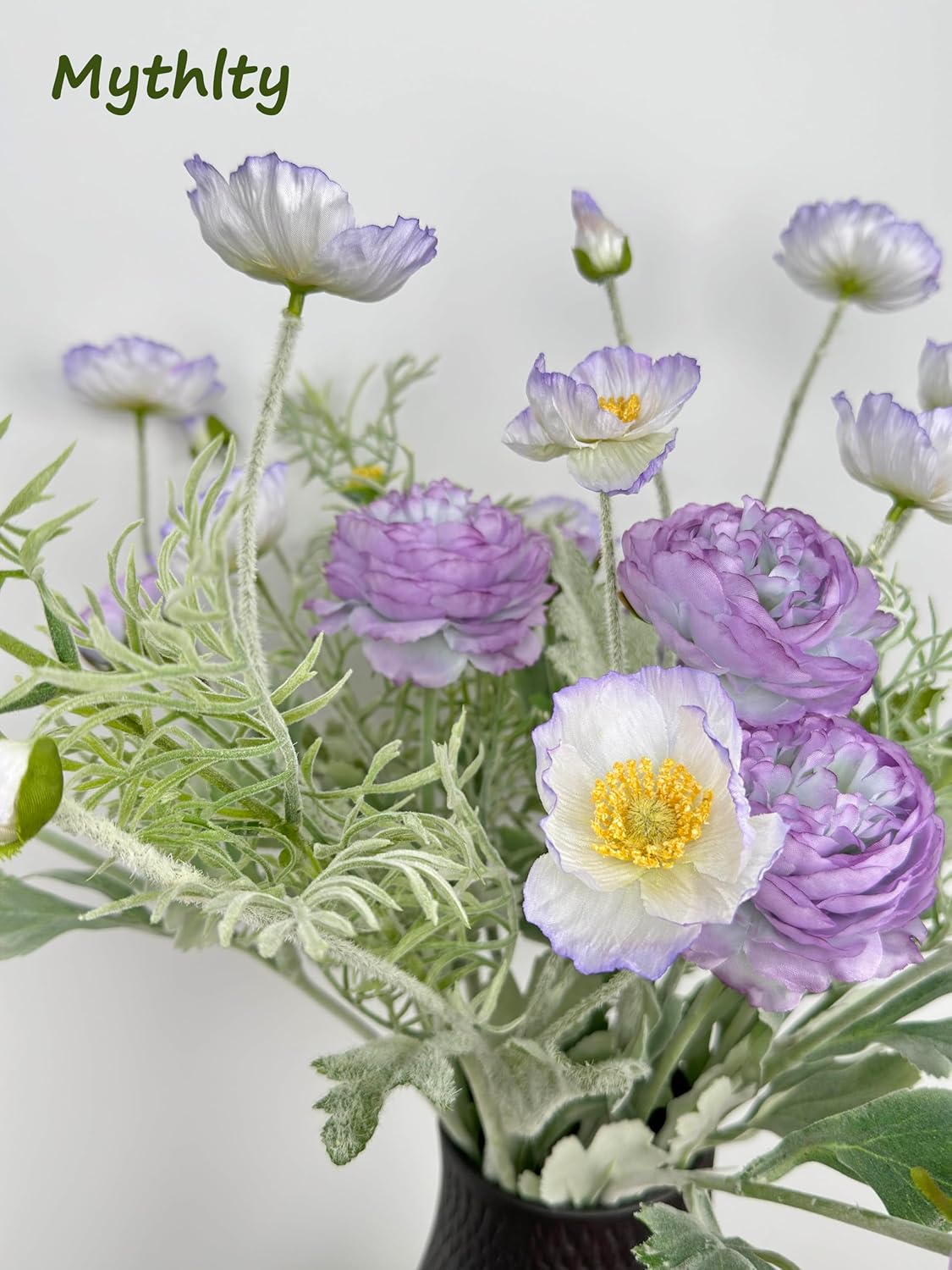 10pcs Artificial Purple Flower Bouquet for Vase, Fake Ranunculus Poppies and Daisies Stems Mixed, Silk Flowers Arrangement for Wedding Farmhouse Office Home Table Office Party Decorations - Image 6