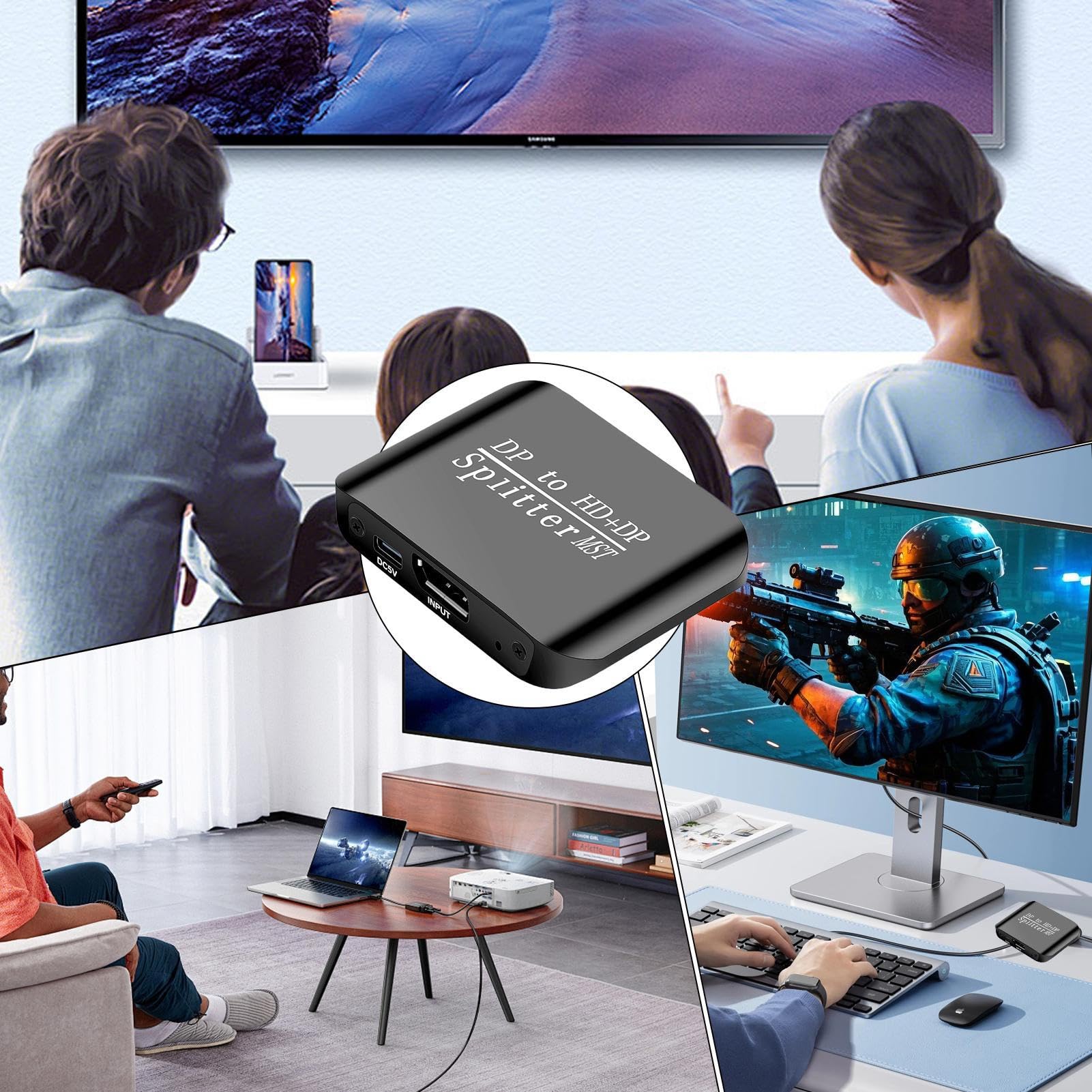 Splitter Porta Video Distributore Doppio Monitor Due Schermi Laptop PC | Splitter Porte 4K Per Home Office Presentazioni Istruzione Giochi Lavoro Affari Riunioni Intrattenimento Streaming