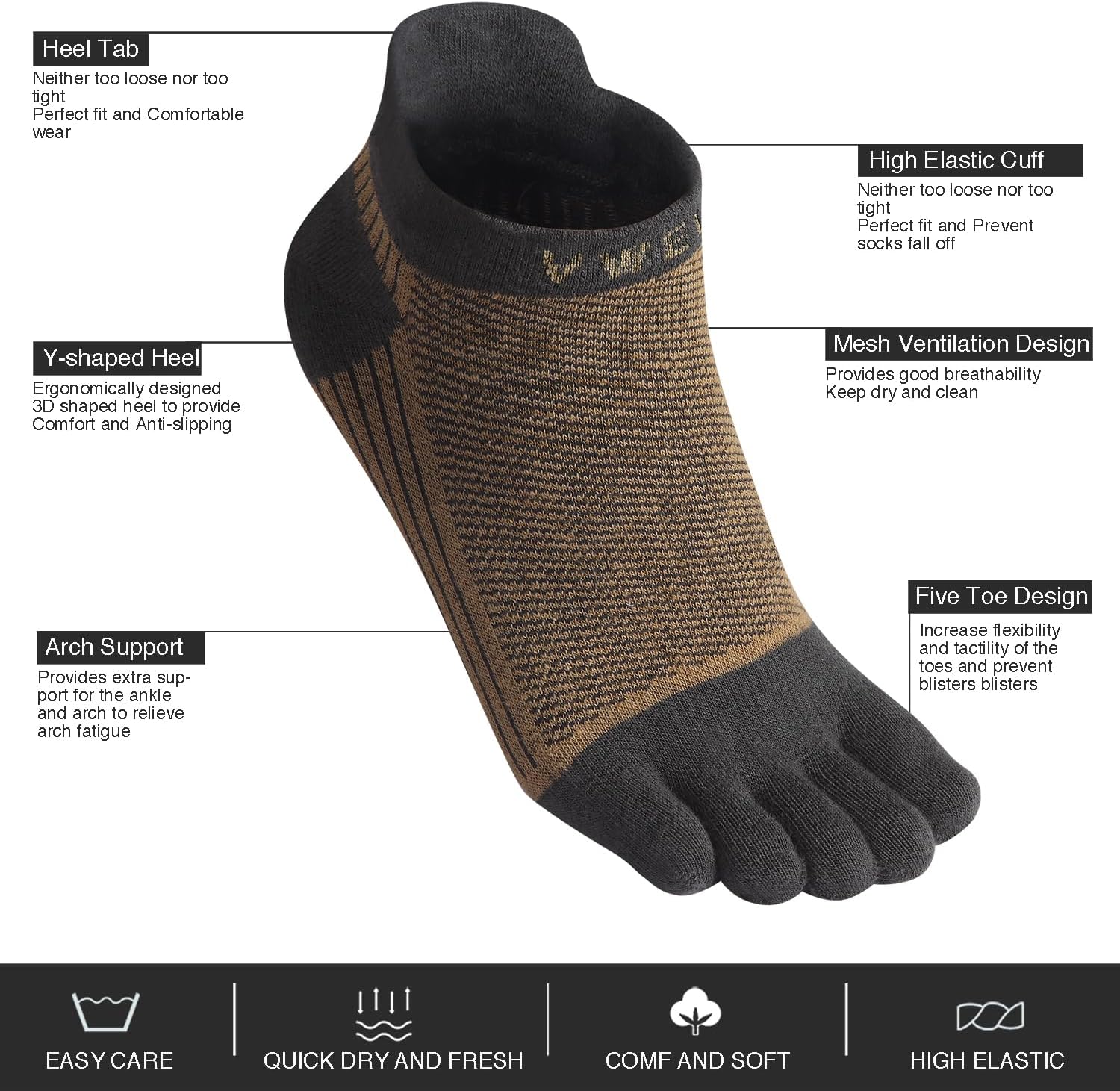 VWELL Toe Socks for Men Women Ankle Cotton Fingers Socks Running, 4 Pairs image 4