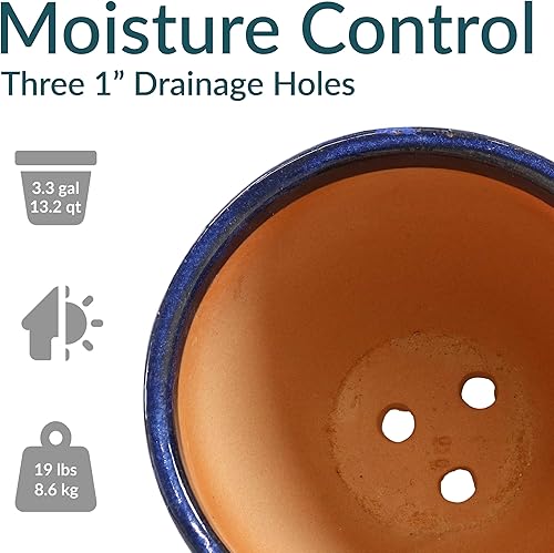 Miniatura 2 de Sunnydaze Resort - Maceta de cerámica para interiores y exteriores, resistente a los rayos UV y a las heladas, acabado esmaltado verde lago bosque,