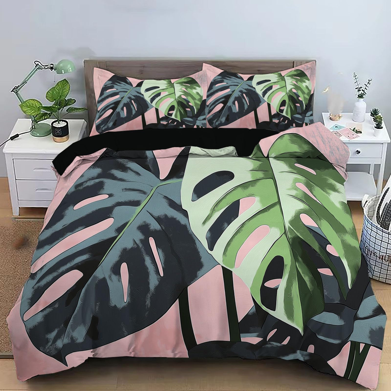 Housse de couette 140x200 avec fermeture éclair Monstera
