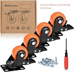 2 Charger les roues de roulette de pouce 600 Lbs, Roulettes en polyuréthane orange, Roues pivotantes de la plaque supérieure, Roulette 4, Roulettes de verrouillage pour meubles et travail,4 Roulettes avec frein