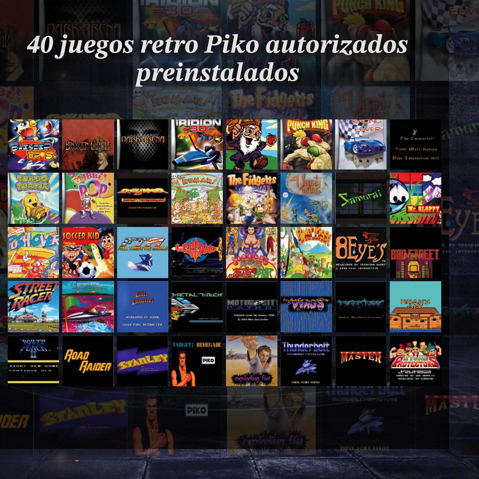 Consola de Videojuegos Portátil Retro, 40 Juegos Retro con Licencia Pico Preinstalados, Compatible con Cartucho PIKO/GBA - Azul