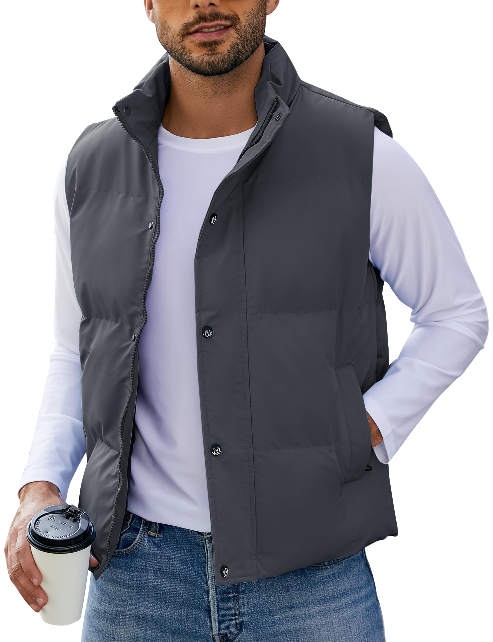 Mens Puffer Vest Winter Padded Vests Lightweight Stand Collar Sleeveless Quilted Jackets Outerwear-image-6
