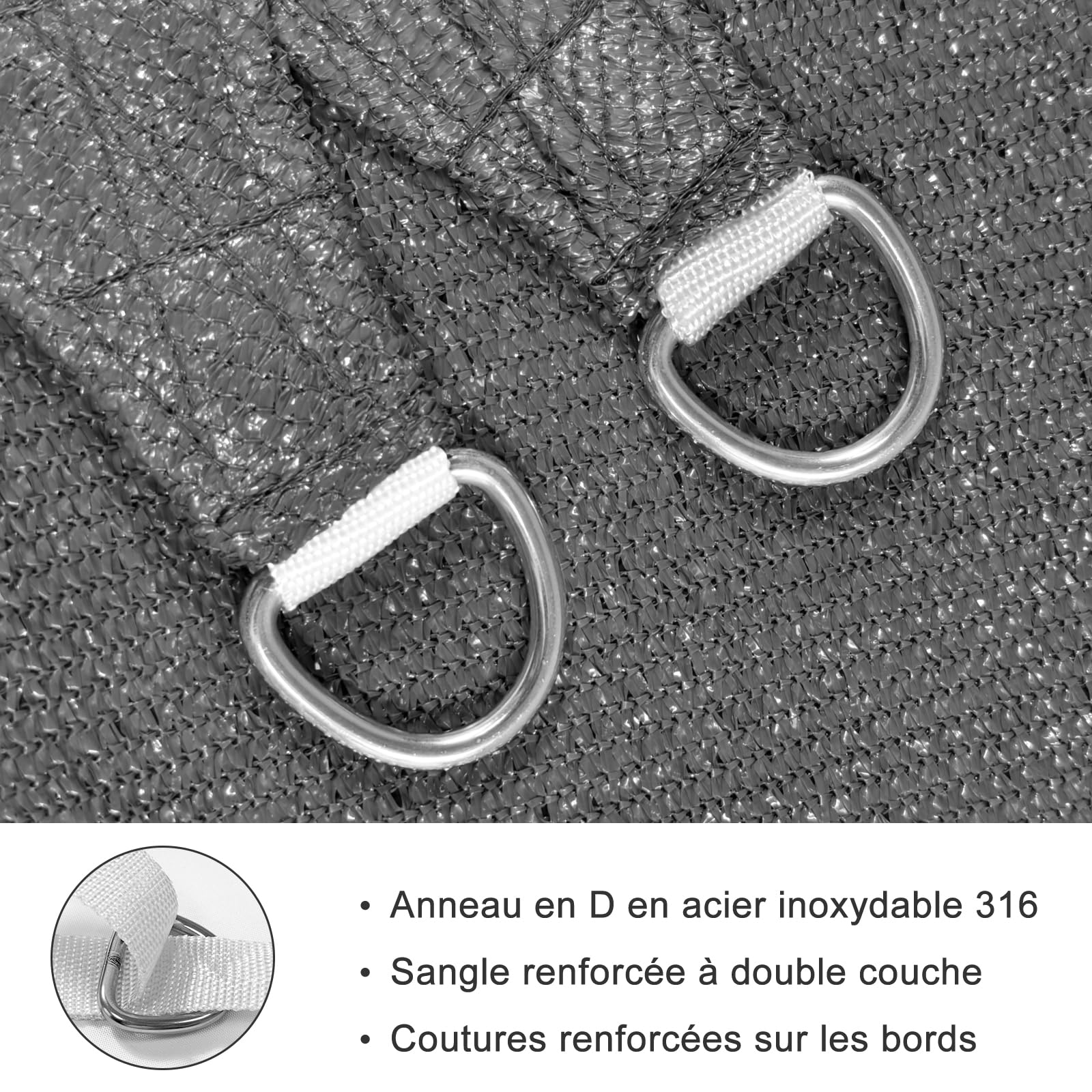 HENG FENG Voile d'ombrage Rectangulaire 2,5x3m, Anthracite | Toile Ombrage Respirant en HDPE, 95% Protection UV, cordon inclus,résistant pour Jardin, Terrasse, Extérieur