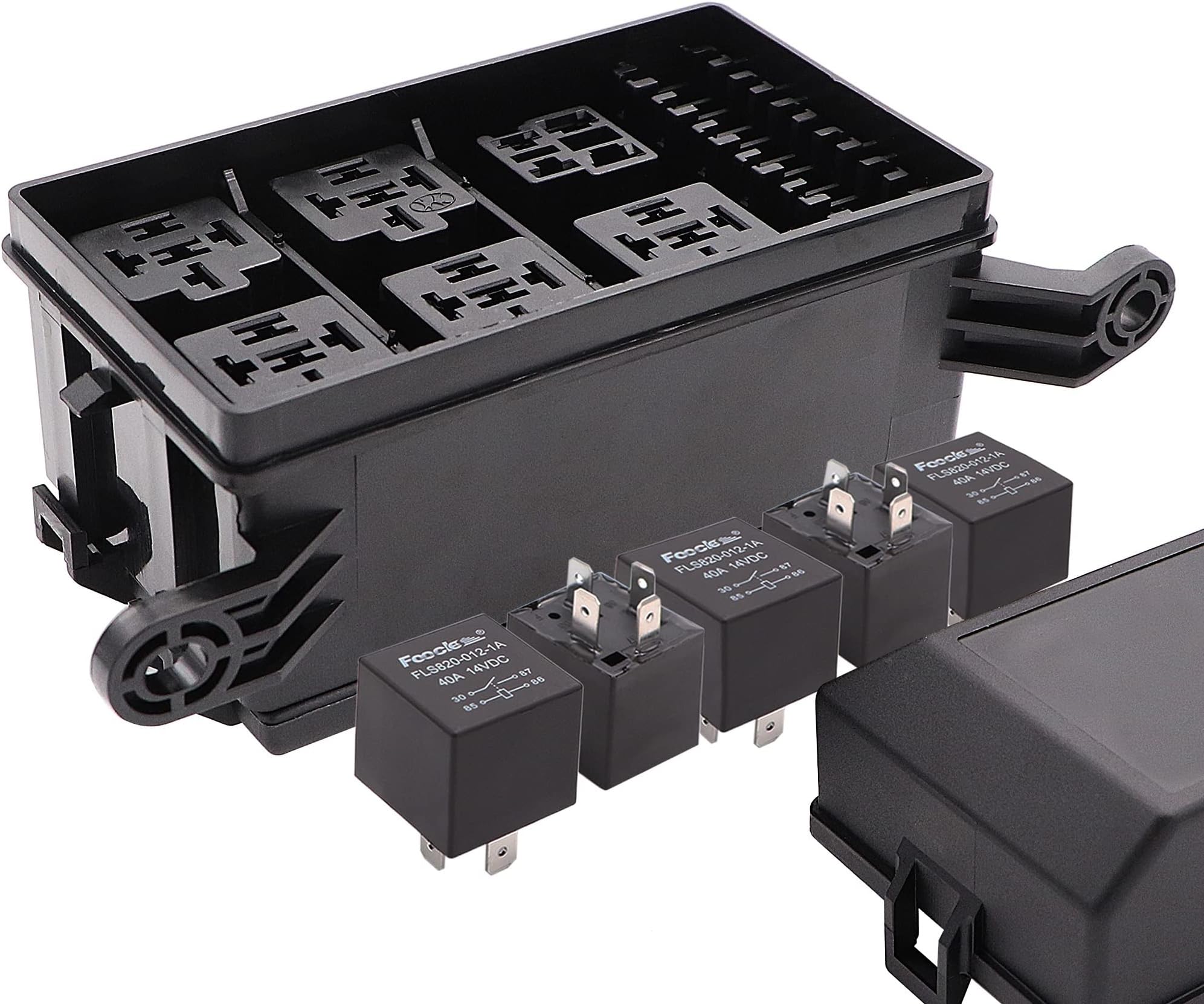 12-Slot Fuse Relay Box,6 Relays Box, 6 ATC/ATO Fuses Holder Block with Fuses Relays and 41pcs Metallic Pins for Automotive and Jeep Boat Car Marine Engine Bay