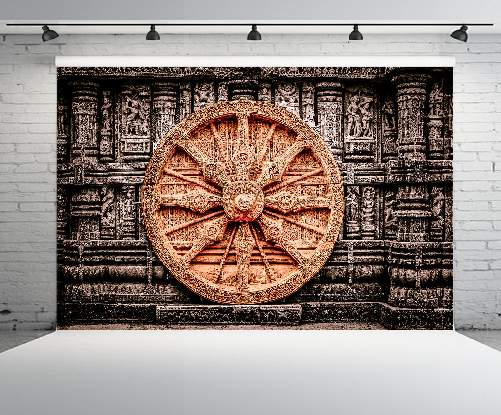 CHNYWORK 5ftx4ft Indian Konark Sun Temple Backdrop for Photography Ancient India Temple Historical Carving Wheel Background Hinduism Religion Indian