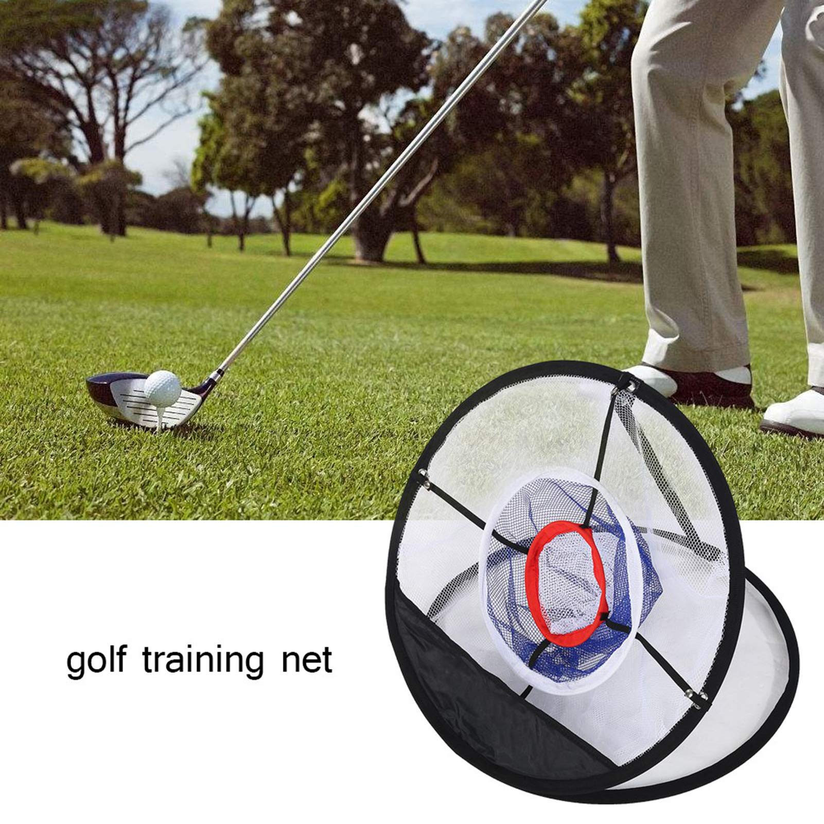 RiToEasysports Malla de Nailon Negro Plegable Golf Chipping Net Balls Collector Bracket Bag Accesorio de Entrenamiento