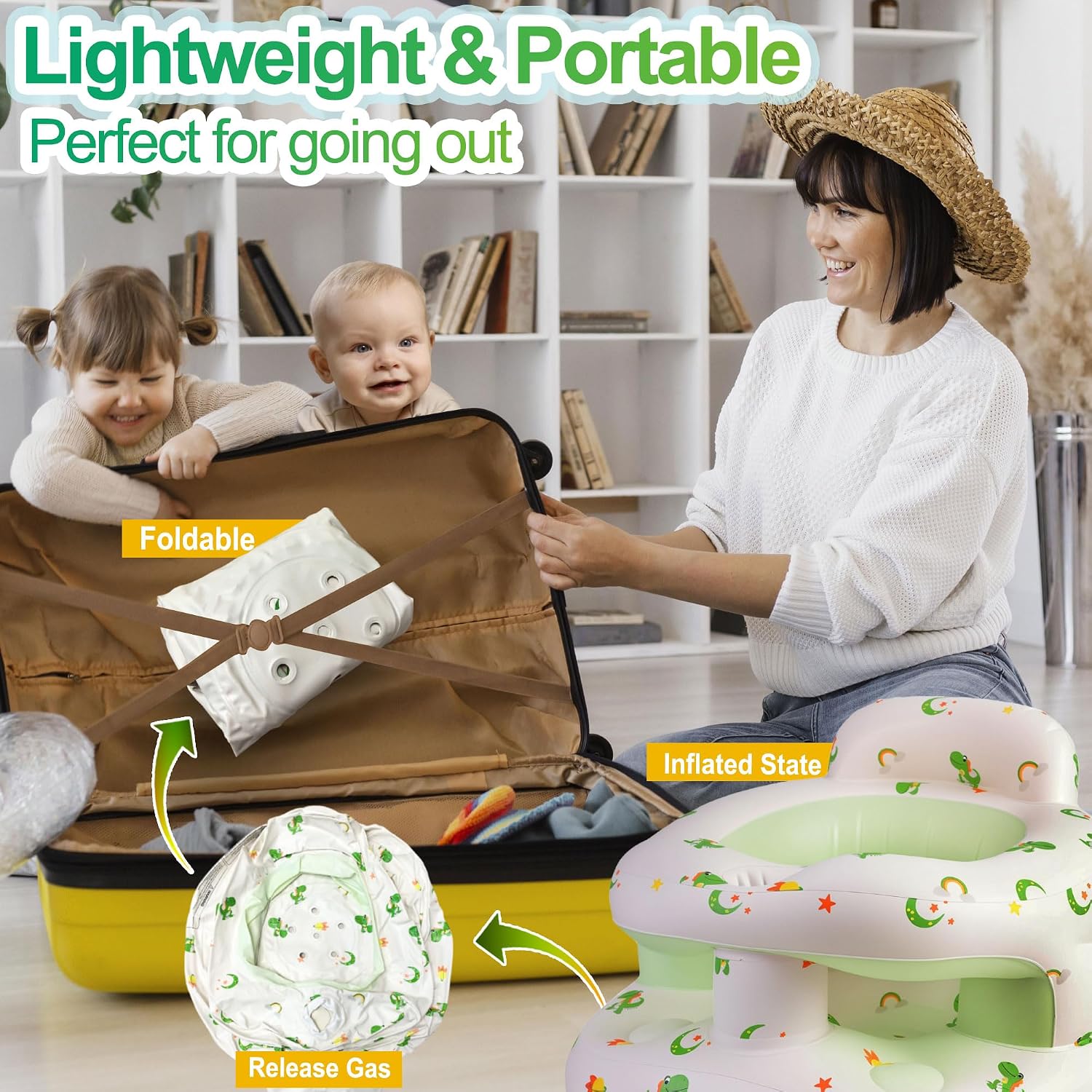 Upgraded Inflatable Baby Seat with Safety Guardrails, Thicker Sit Me Up Floor Seat for Baby Chair Sit Me Up, Blow Up Baby Chair Built in Air Pump for Babies 3-36 mth