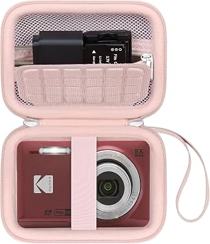 Canboc Hard Case for Kodak PIXPRO FZ55/ FZ45/ FZ43/ FZ53 16MP Digital Camera, Vlogging Camera Bag, Zipper Mesh Pocket fit Cable, SD Card, Pink Case Only