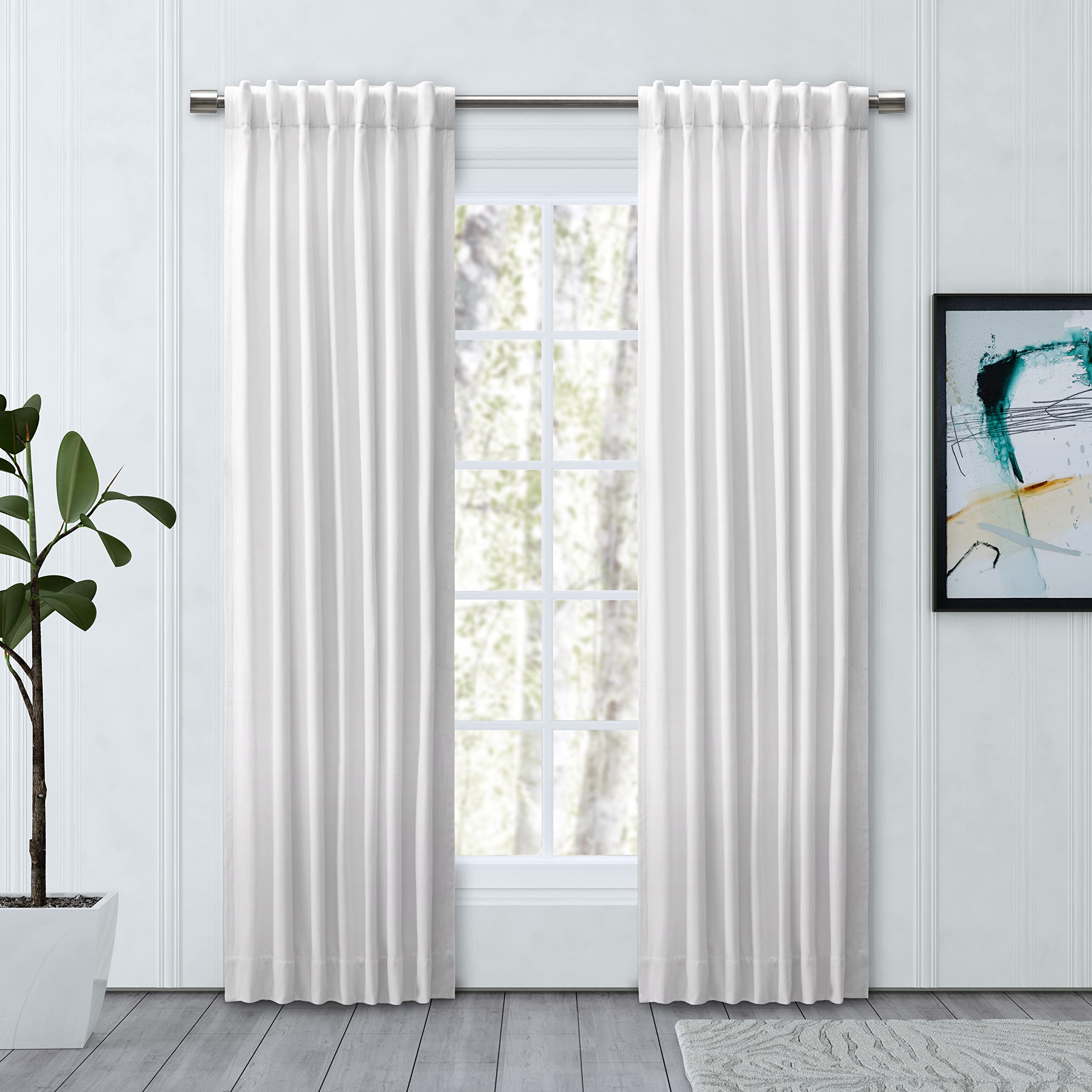Ricardo | Chevron Rod Pocket w/Back Tab Panel | 48" W x 63" L | White | Single Panel | Light Filtering, Room Darkening, Curtain for Livingroom & Bedroom | Versatile Subtle Chevron Design