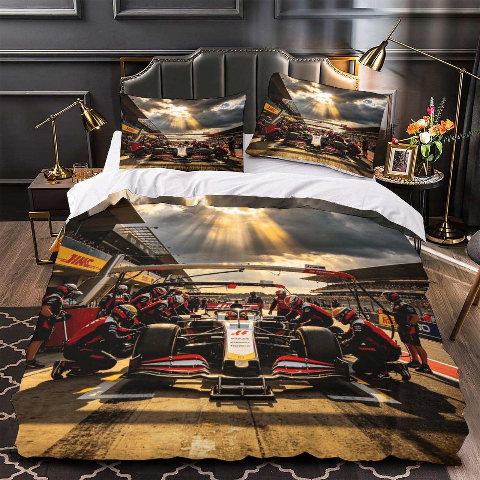 DAFUfbw 3D Printed Formulaa Racing Quilt Cover Double（200x200cm）, Breathable Duvet Cover Pit Stop Comforter Cover with Pillowcase