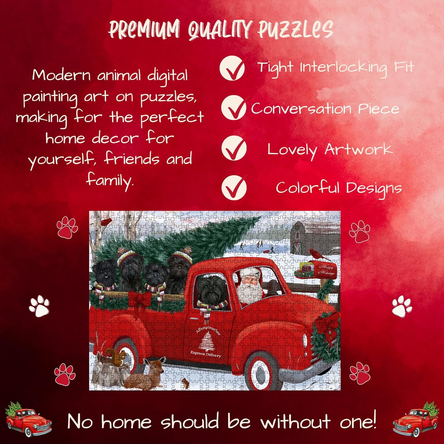 Christmas Santa Express Delivery Red Truck Affenpinscher Dogs - Interlocking Jigsaw Puzzle - Canine Christmas Challenging Puzzles Games for Group Adults, 500 Pieces 20.5"x15" PZLE8745755