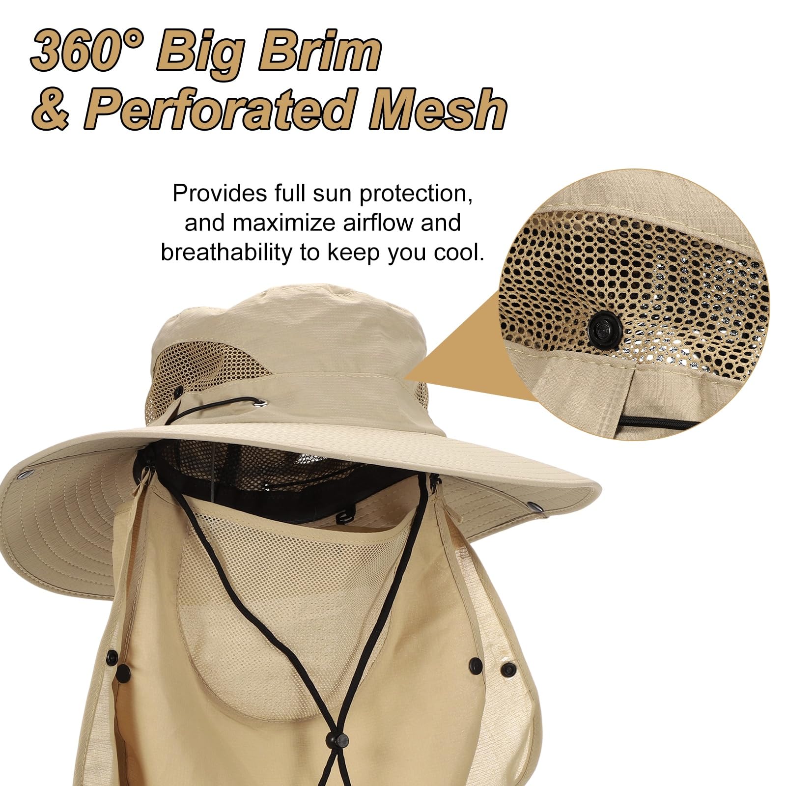 QUARKZMAN 2 Pezzi Cappello A Teso Larga in Poliestere Unisex da Pesca | Cappello Di Protezione Solare, Con Ala Rimovibile, Per Viso E Collo, Per Spiaggia Escursionismo Giardino Lavoro In