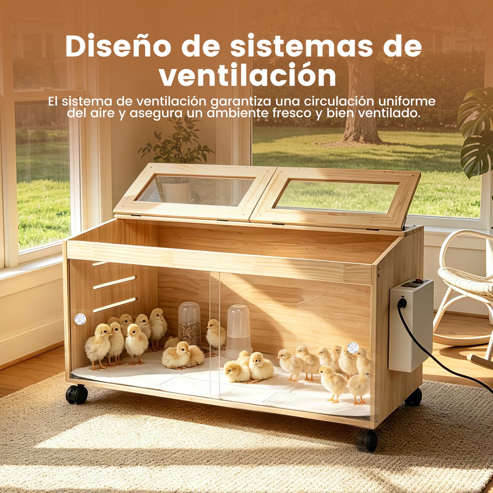 Criadora de Madera con termostato Inteligente,Caja incubadora de pollitoscon 4 Ruedas giratorias con Freno,Criadora con Puertas correderas,Incubadora fácil de Limpiar con ventilación para Pollitos