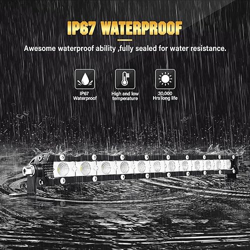 Miniatura 5 de Willpower Barra de luz LED de una sola fila de 13 pulgadas, 60 W, haz de inundación, luz delgada todoterreno, lámpara de trabajo antiniebla, luces