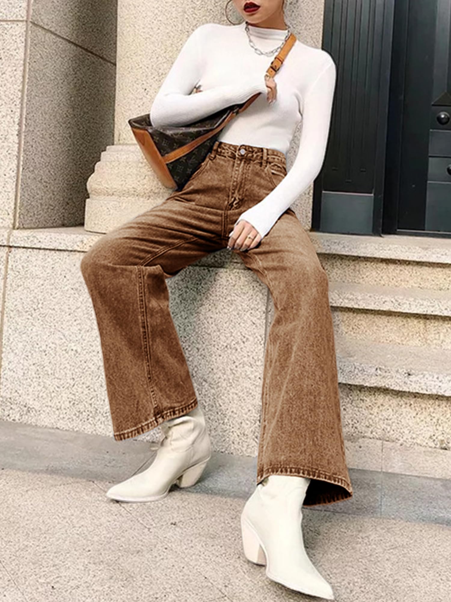 HDLTE Women Wide Leg Jeans High Waist Baggy Jeans for Women Loose Boyfriends Jeans Denim Pants Y2K 90s