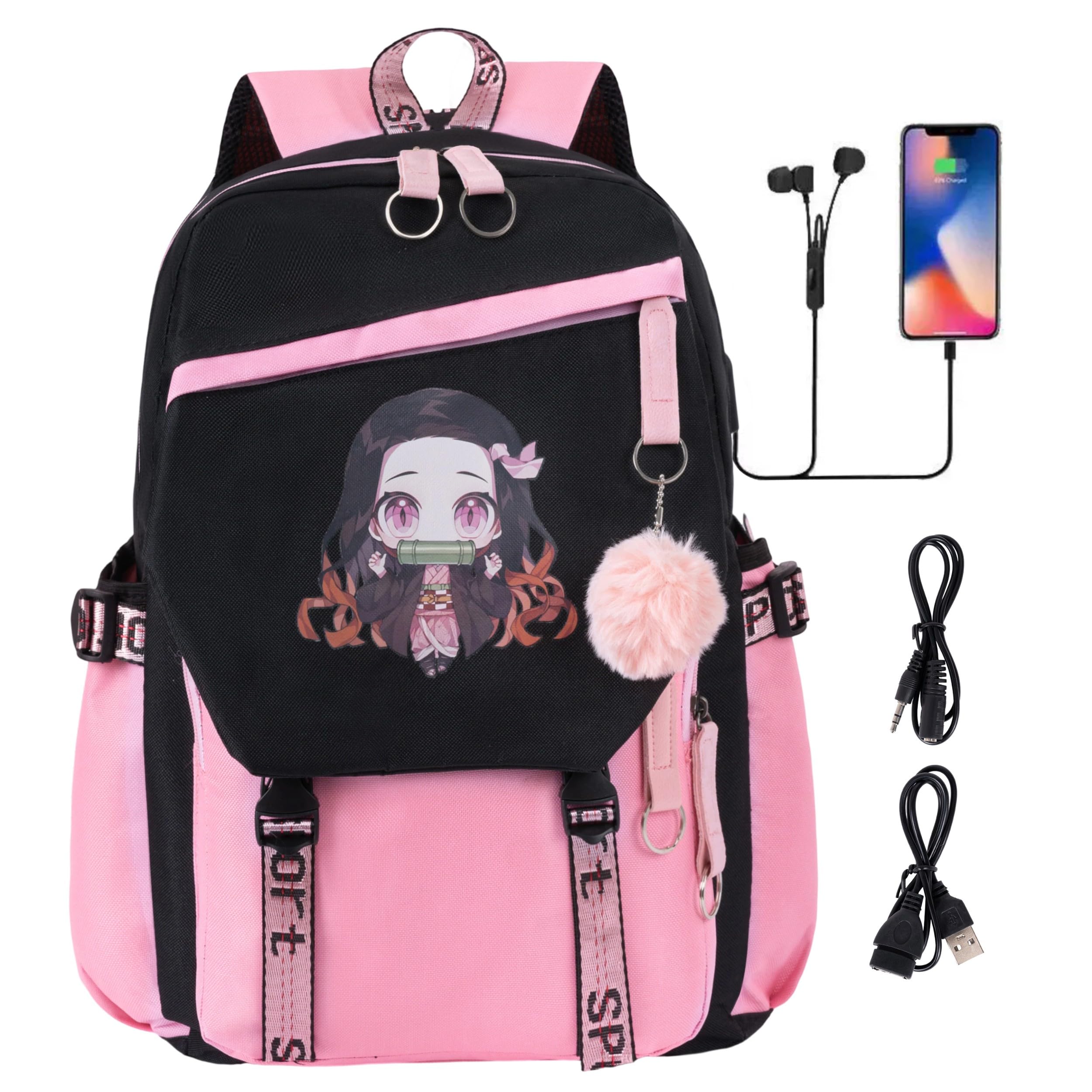 Roffatide Anime Monokuma Zaino per ado Zaino scuola 15.6'' Laptop Zaini Zaino per ragazze rosa arcobaleno B