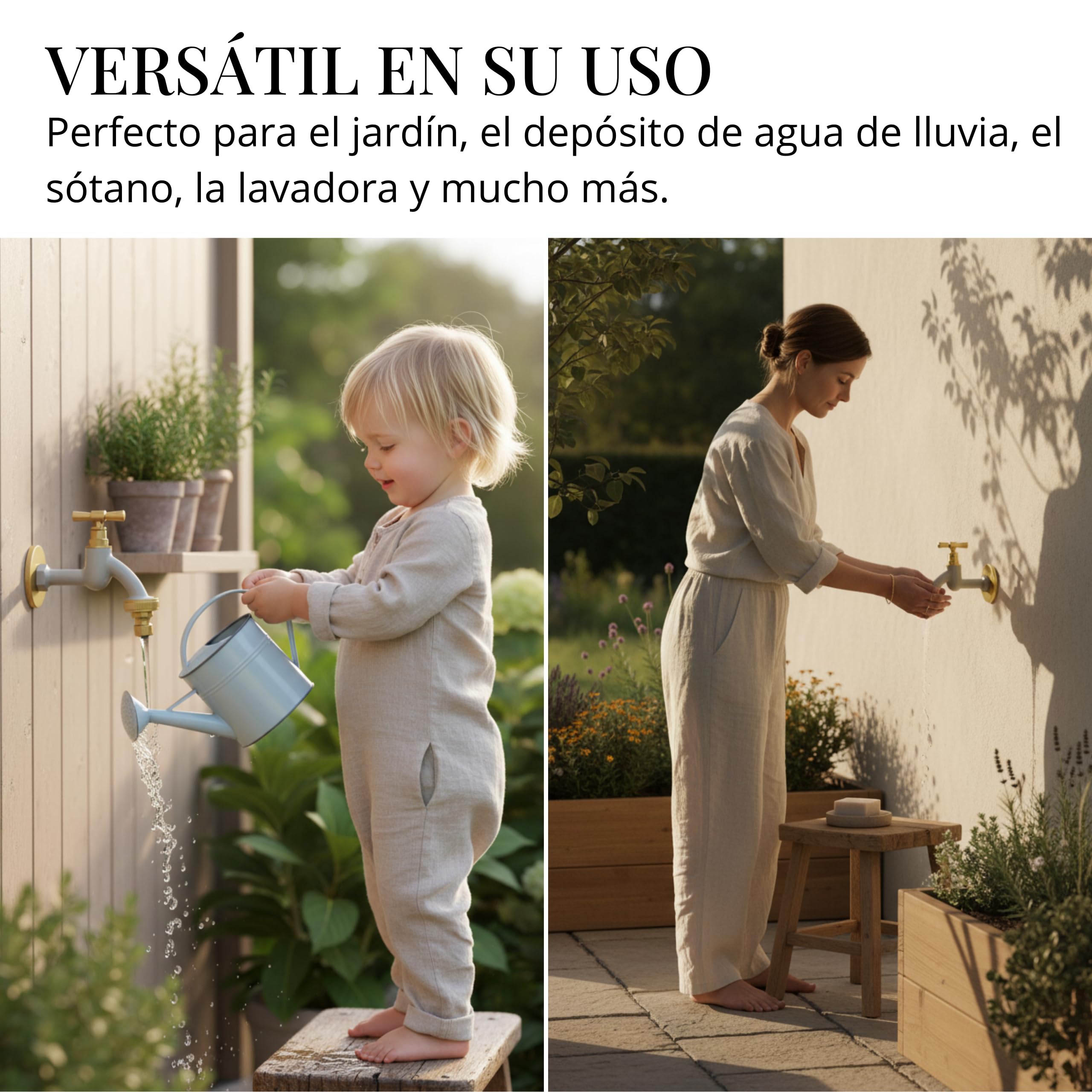 LIVLIG Premium Grifo de Jardín, Grifo exterior resistente a las heladas con guarnición de roseta y conexión de manguera, Grifo de agua fría de latón, Grifo de diseño dorado con recubrimiento en polvo