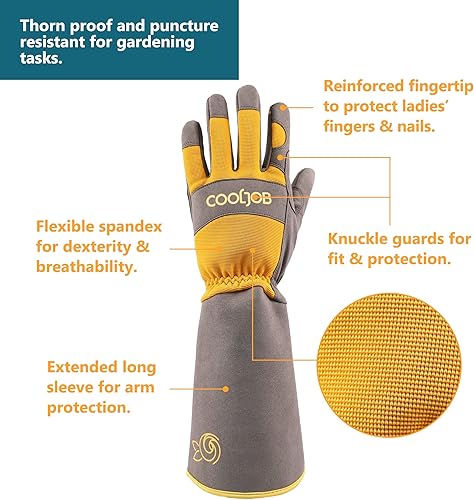 Miniatura 2 de COOLJOB Rose Pruning - Guantes de jardín para mujer, amarillo y gris, talla L