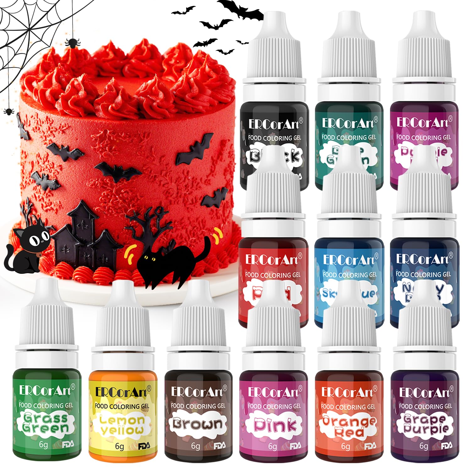 12 Colours Gel Food Colouring - Icing Gel Colours Set with Gloves, Food Colouring for Cake Decorating, Baking, Macarons, Buttercream, Easter Eggs and DIY Crafts -Vegan, Non Gluten (6 g Each)