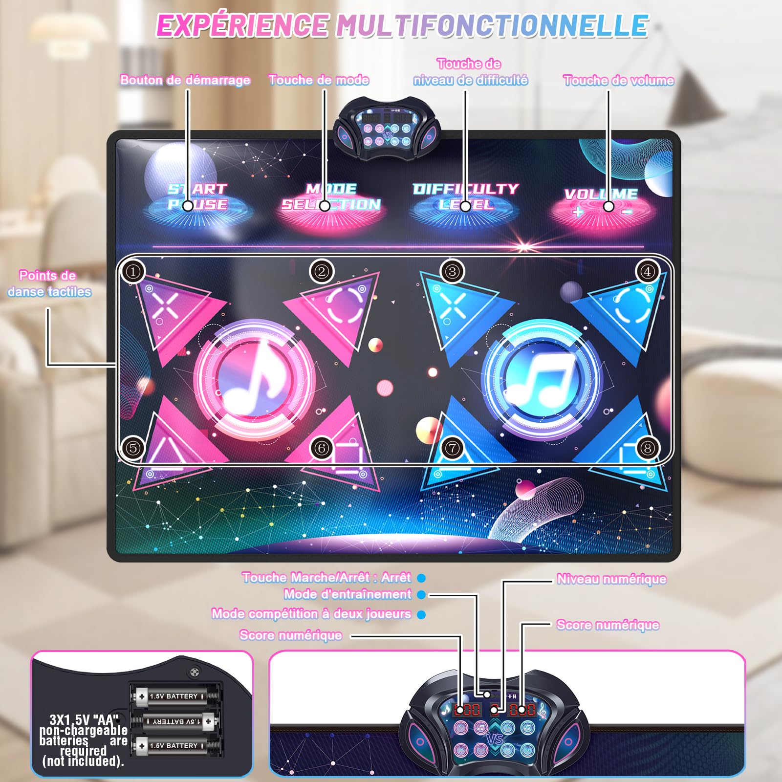Aragallant Tapis de Danse pour Enfants, Double Tapis de Danse pour Filles et Garçons de 3 4 5 6 7 8+ Ans, Musique Pad de Danse Jouets pour Enfants et Adultes Anniversaire de Noël Cadeau