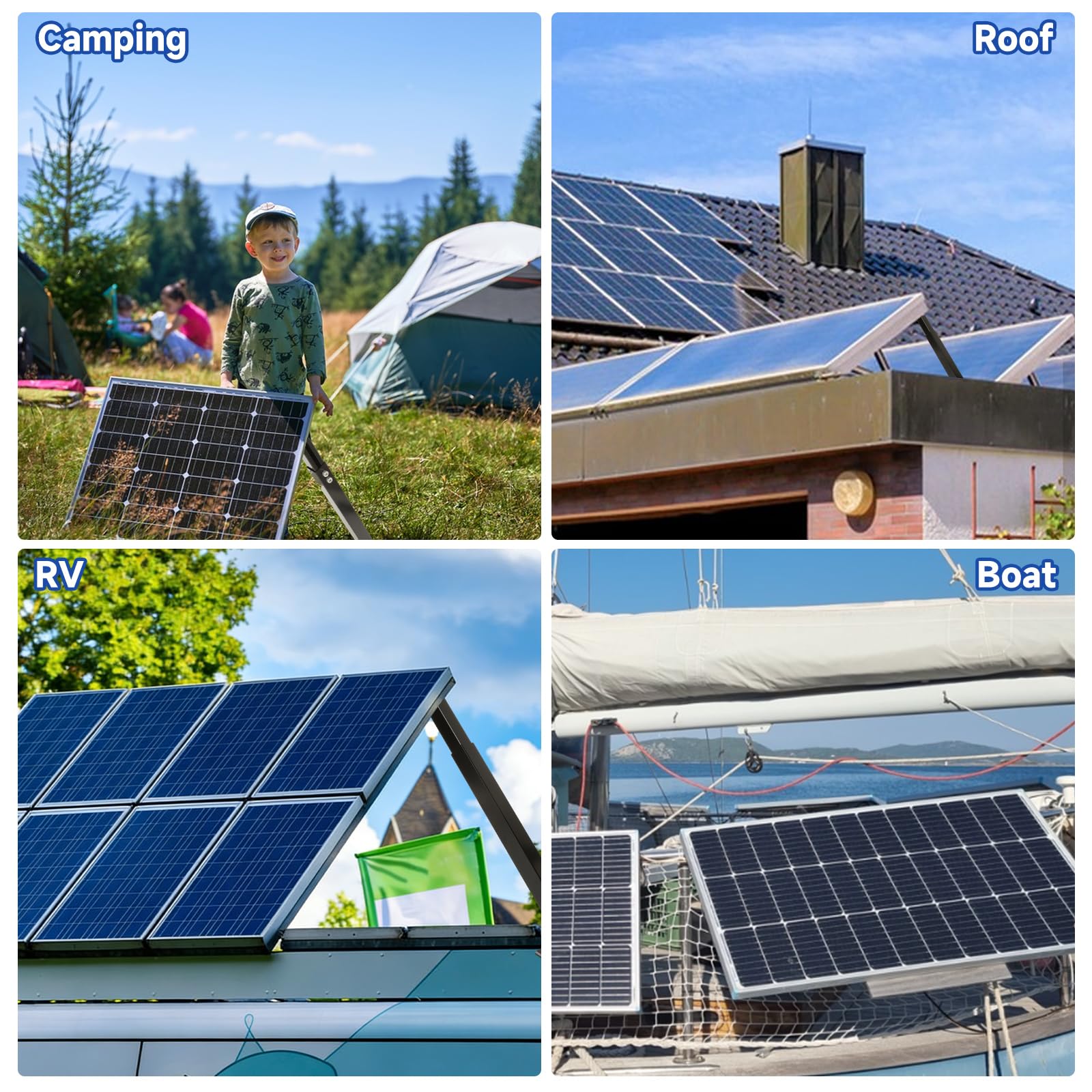 Acrux7 Solarmodul-Halterung, 2er-Set, Aluminiumlegierung, verstellbare Solarmodul-Halterungen, Ständer für 50 W, 70 W, 100 W, 150 W, 200 W, 300 W, 400 W Paneele, Wohnmobil, Dach, Boot, flache