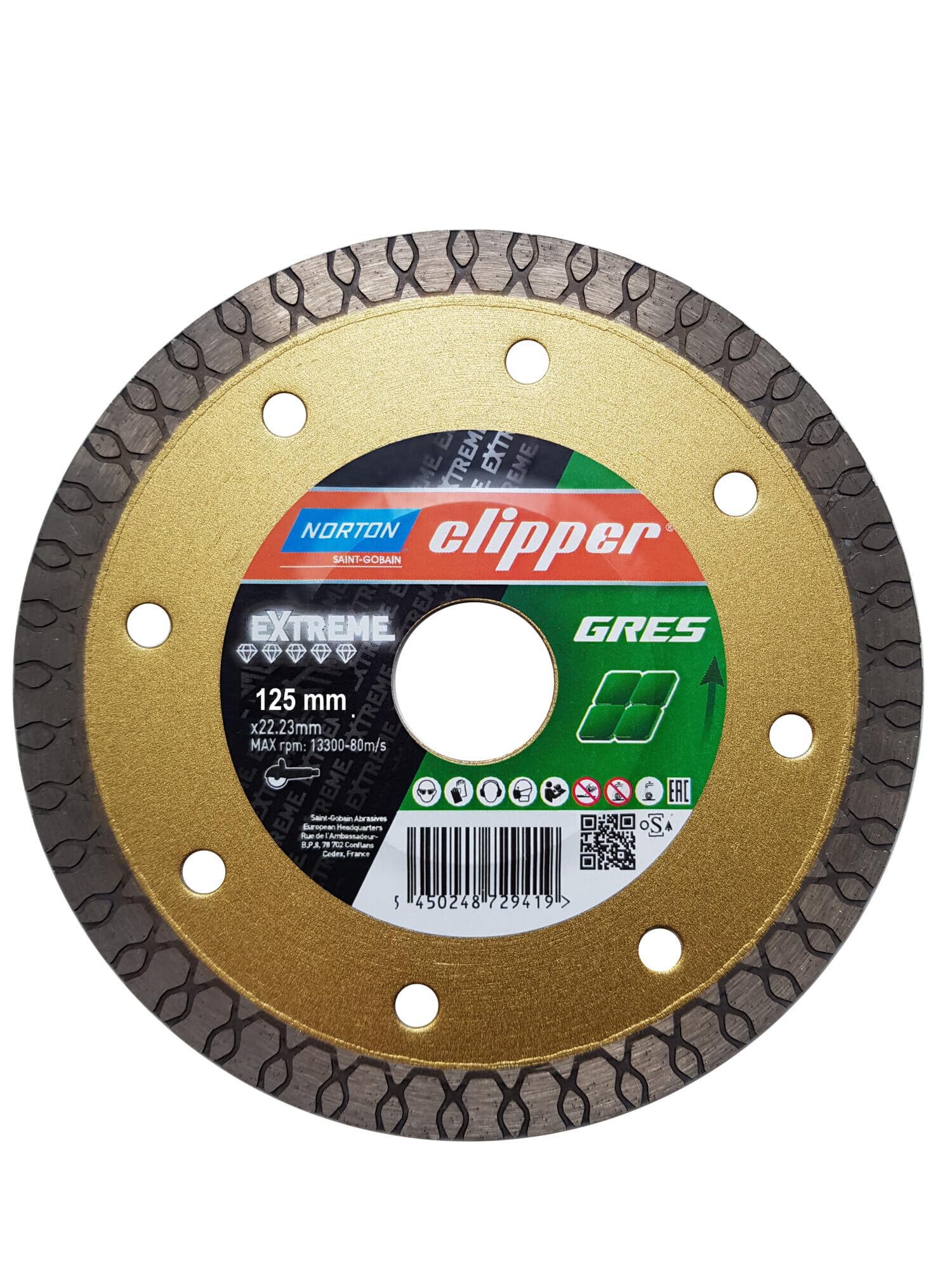 NORTON CLIPPER Disco de diamante Extreme Gres – Ø 125 mm – orificio 22,23 mm – segmento (H/B) 10/1,2 mm | 70184602448