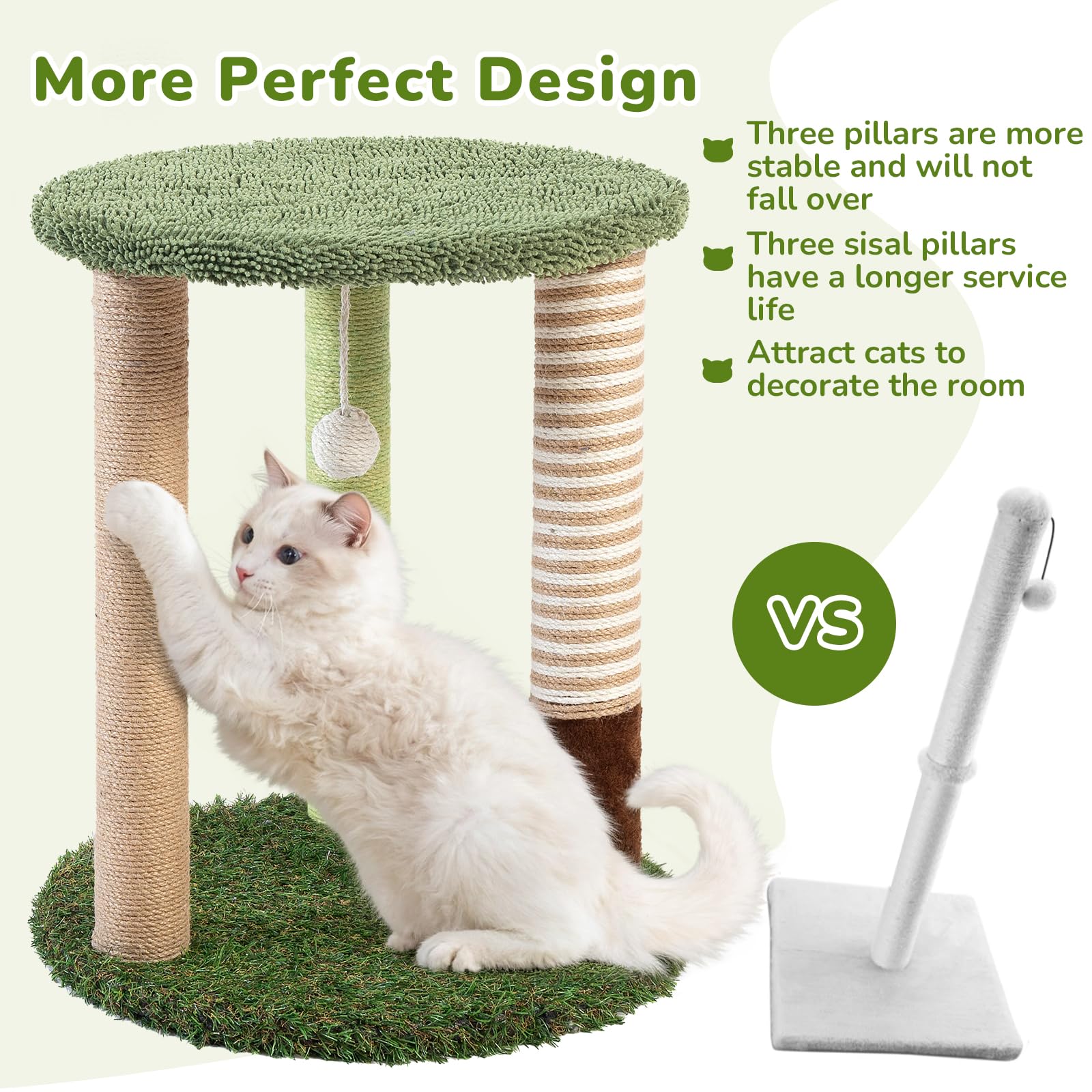 WOOCHPET Tiragraffi a torre con 3 tronci, altezza 55,9 cm, in sisal con divertente giocattolo per gatti e gatti adulti, piccola torre di gatto e asta per gatti indoor (verde)