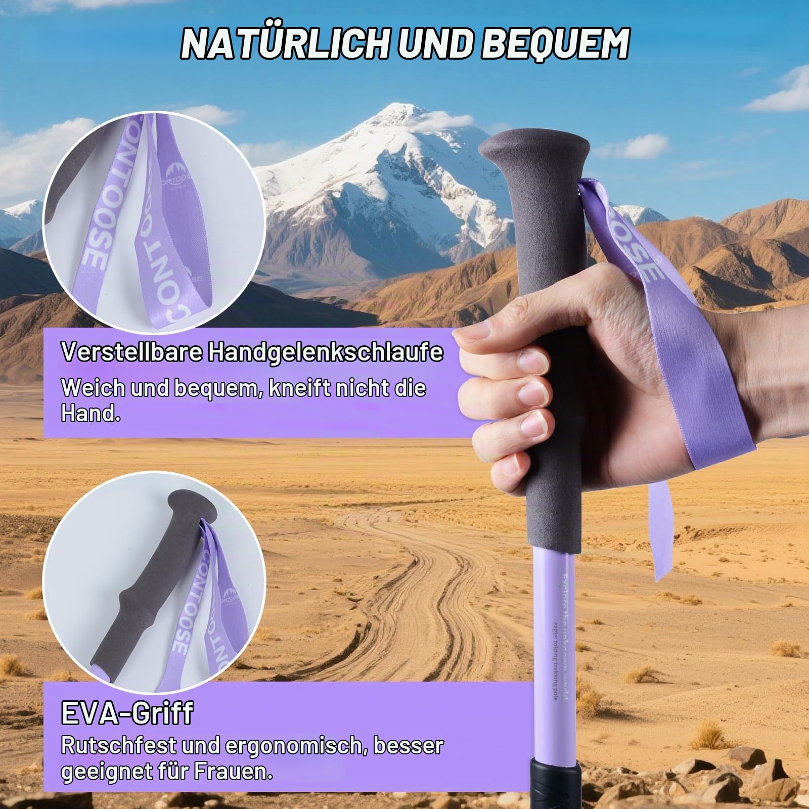 Qoosea Wanderstock für Damen, Premium Walking Stock Teleskop 110-125cm, [Kohlefaser] Faltbarer Trekkingstock mit Gummipuffer & Tasche, Hiking Pole für Wandern, Nordic Walking und Skitouren