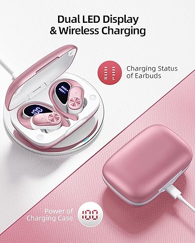 Miniatura 3 de PocBuds - Auriculares Bluetooth Inalámbricos con Estuche de Carga Inalámbrica, Pantalla Digital, 80 Horas de Reproducción, Diseño Deportivo con Oro